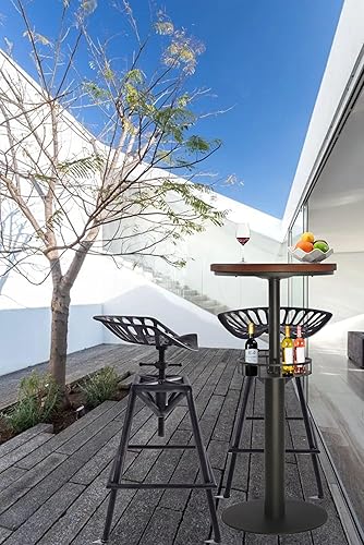 Miniatura 7 de Topower Mesa de pub industrial 19.7 "Ronda sólida madera superior de madera de doble capa 41.3 "H Bar Table Negro