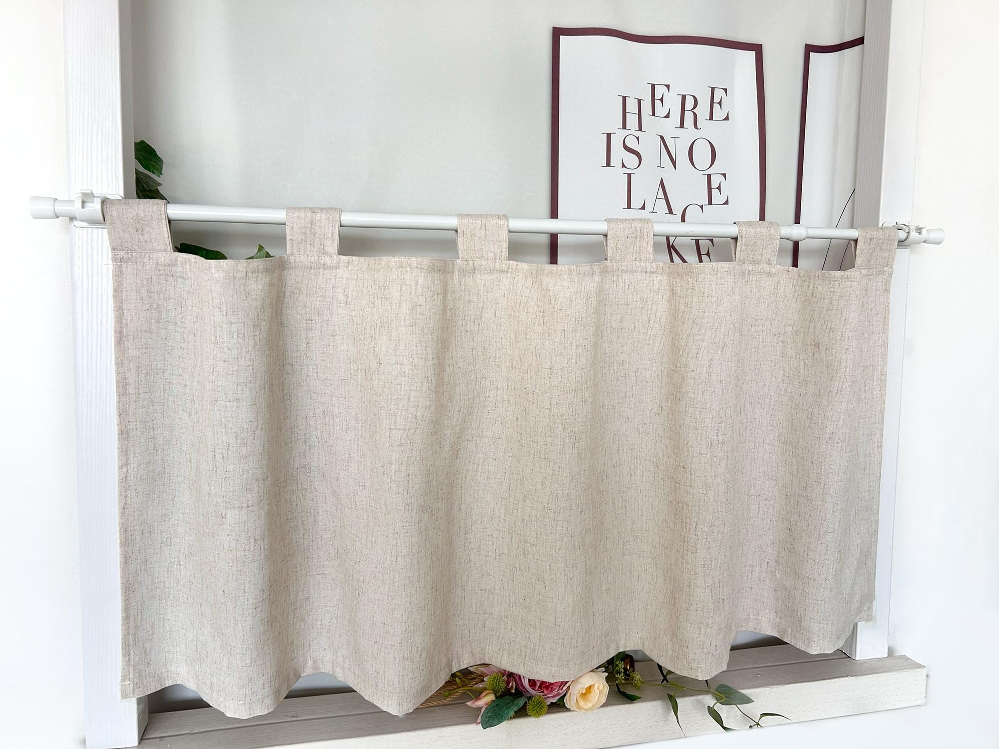 Rideaux de cuisine opaques à motifs courts pour fenêtre avec œillets - Look moderne - Texture en imitation lin - Rideau de bistro - Uni (LxH 100x90 cm) - 1 pièce