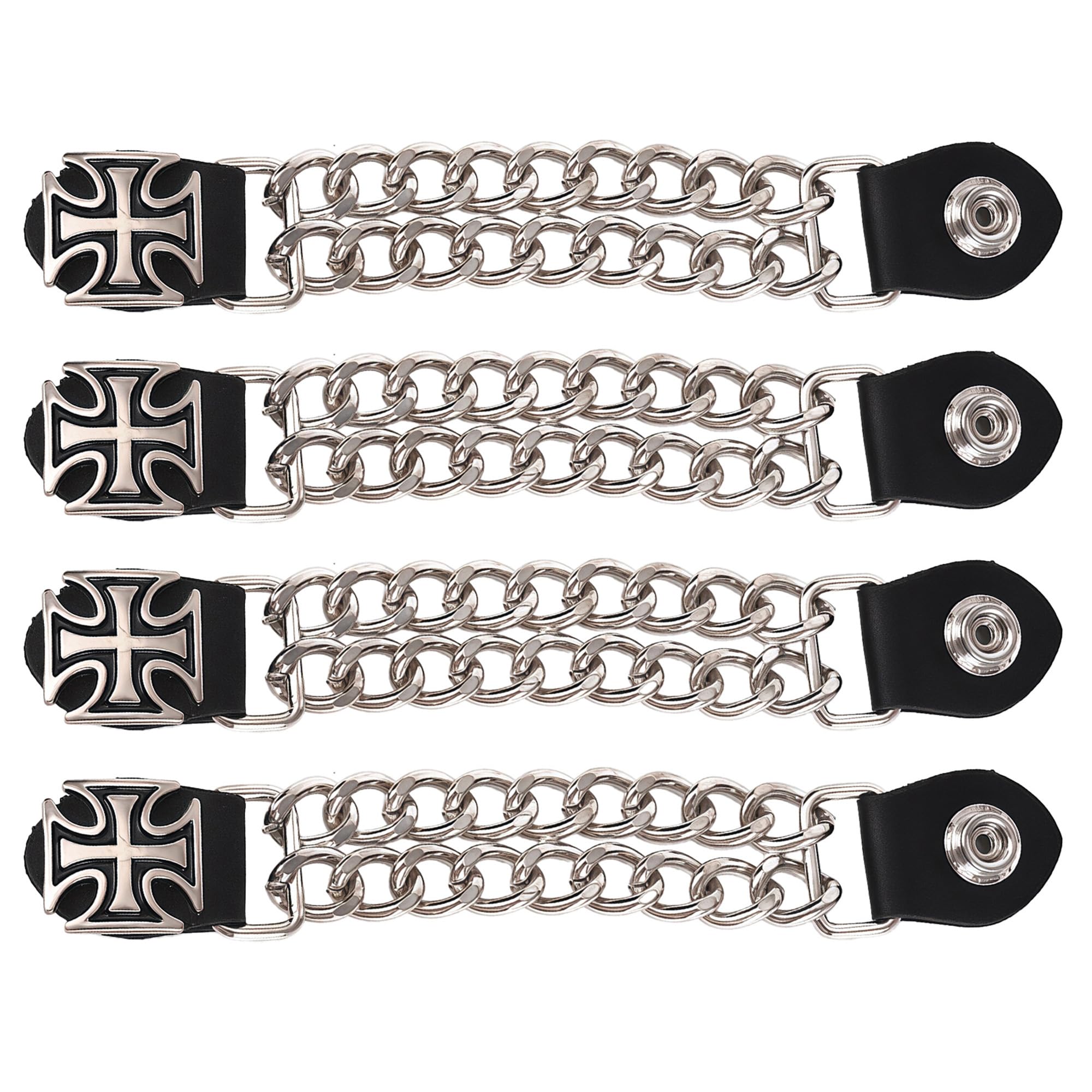 Motorcycle Vest Extenders for Men &amp; Women - 4 PCS Leather Vest Extensions for Biker - Durable Double Chrome Chains