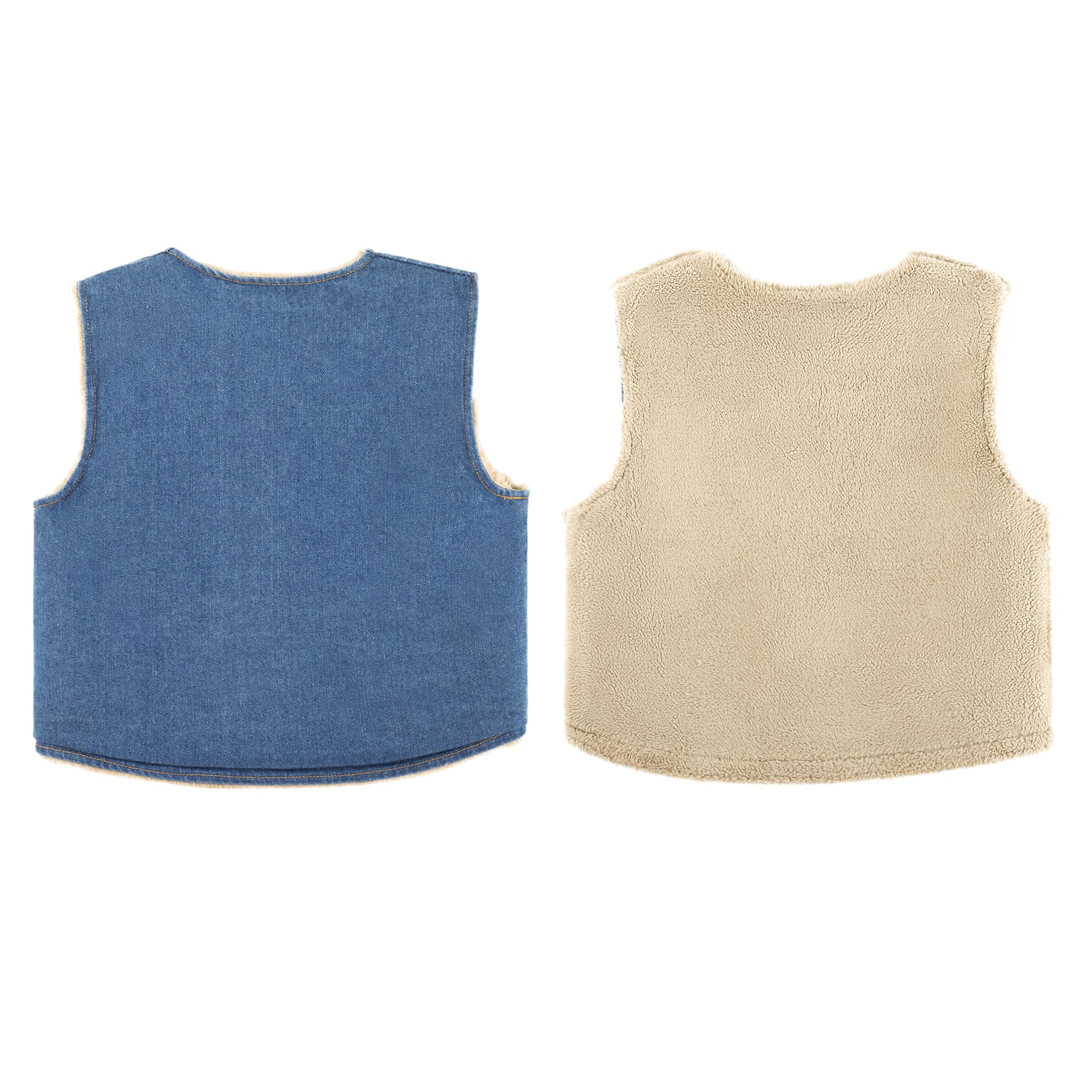 Bébé Double Face Gilet Épaissi Denim Enfant Hiver Sans Manches Veste Garçons Filles Chaud Bouton Pression Manteau avec Poches