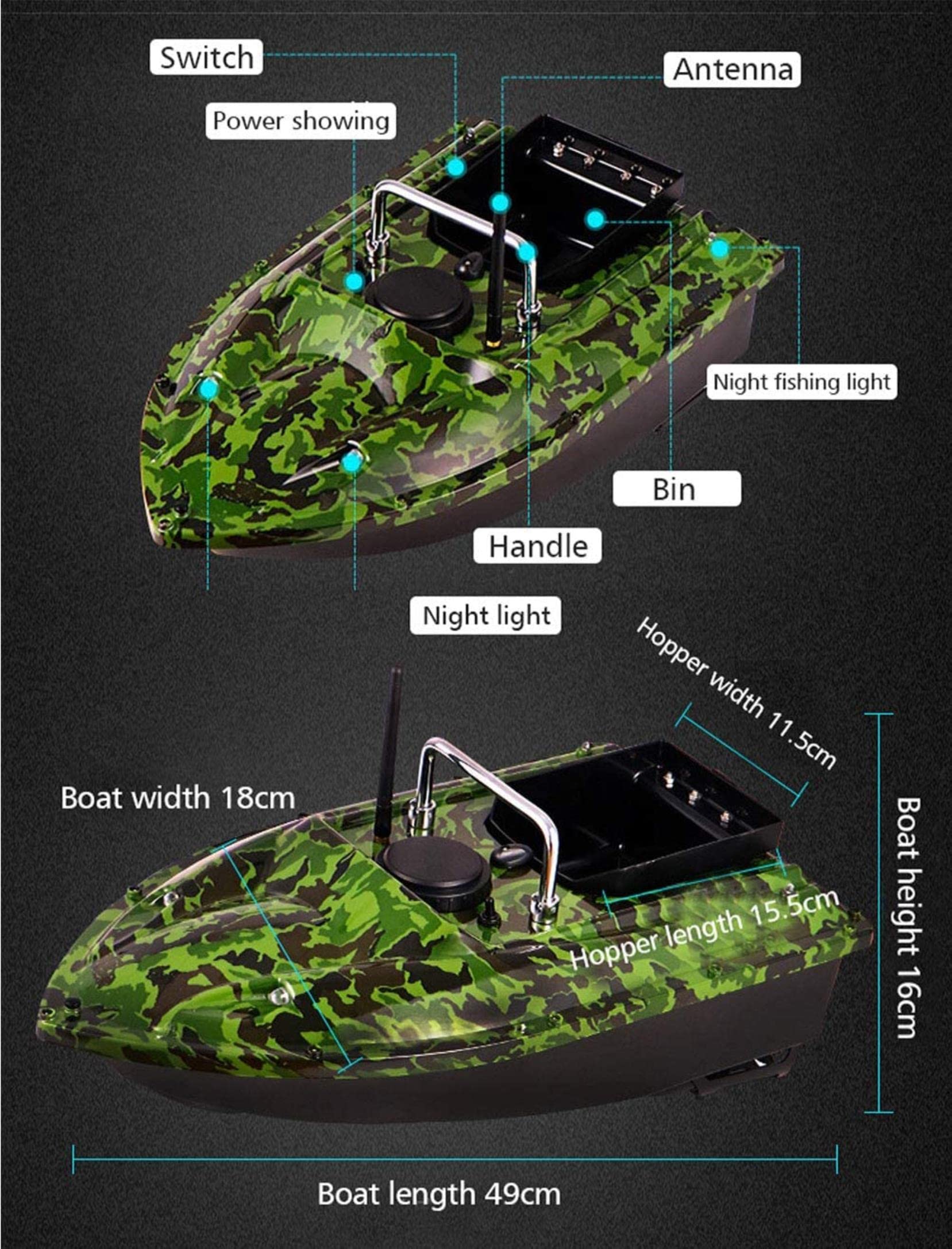Bateau amorceur, Bateaux amorceurs pour la pêche à la Carpe, Bateaux amorceurs, Outil de pêche Intelligent, appât de Bateau RC, Plage de contrôle de 500 m, capa