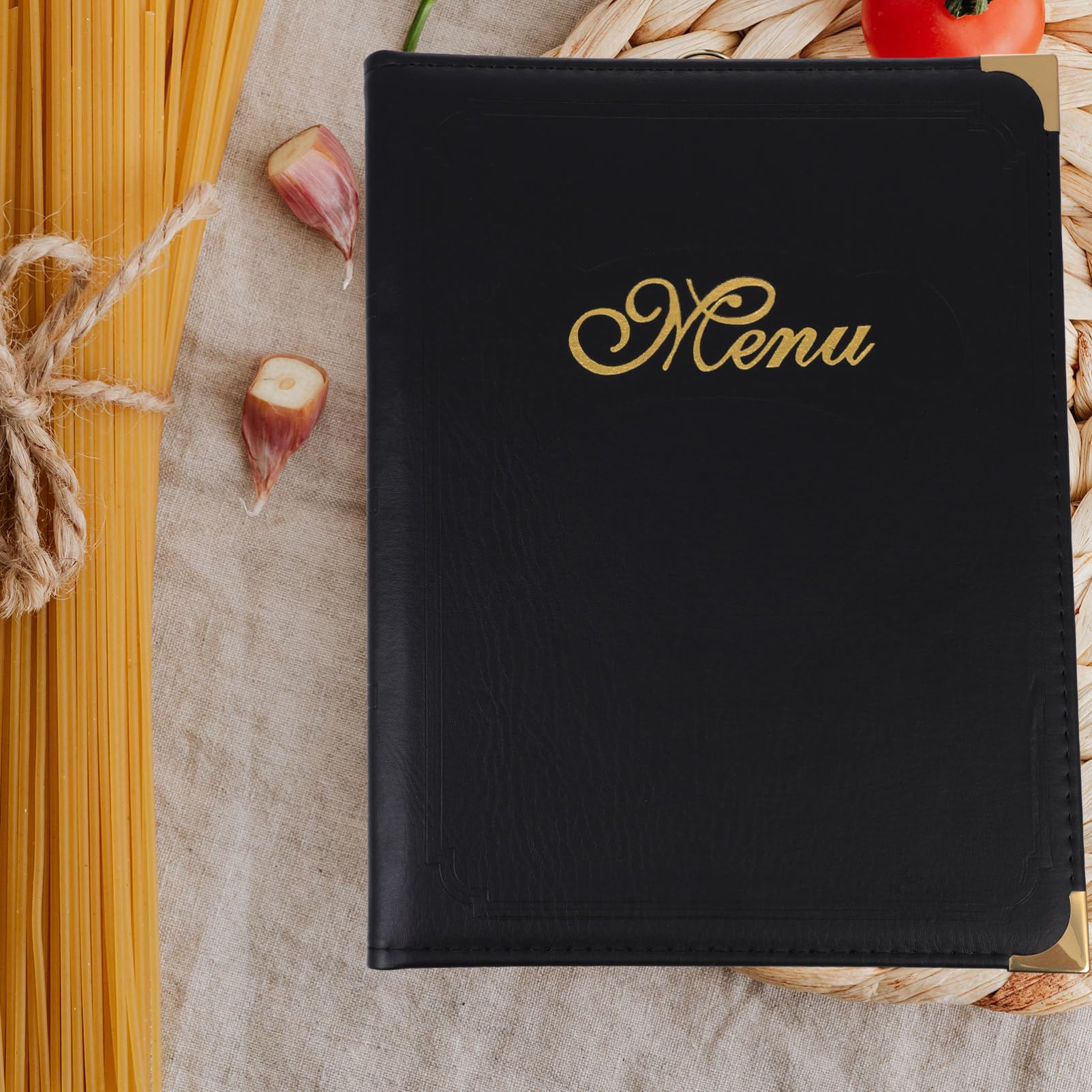 Carpeta en Pu Negro Diseño de Página Interior Deslizante y Esquinas Redondeadas de Menú Práctico Resistente a Caídas y Fácil de Usar para Restaurante y Hotel