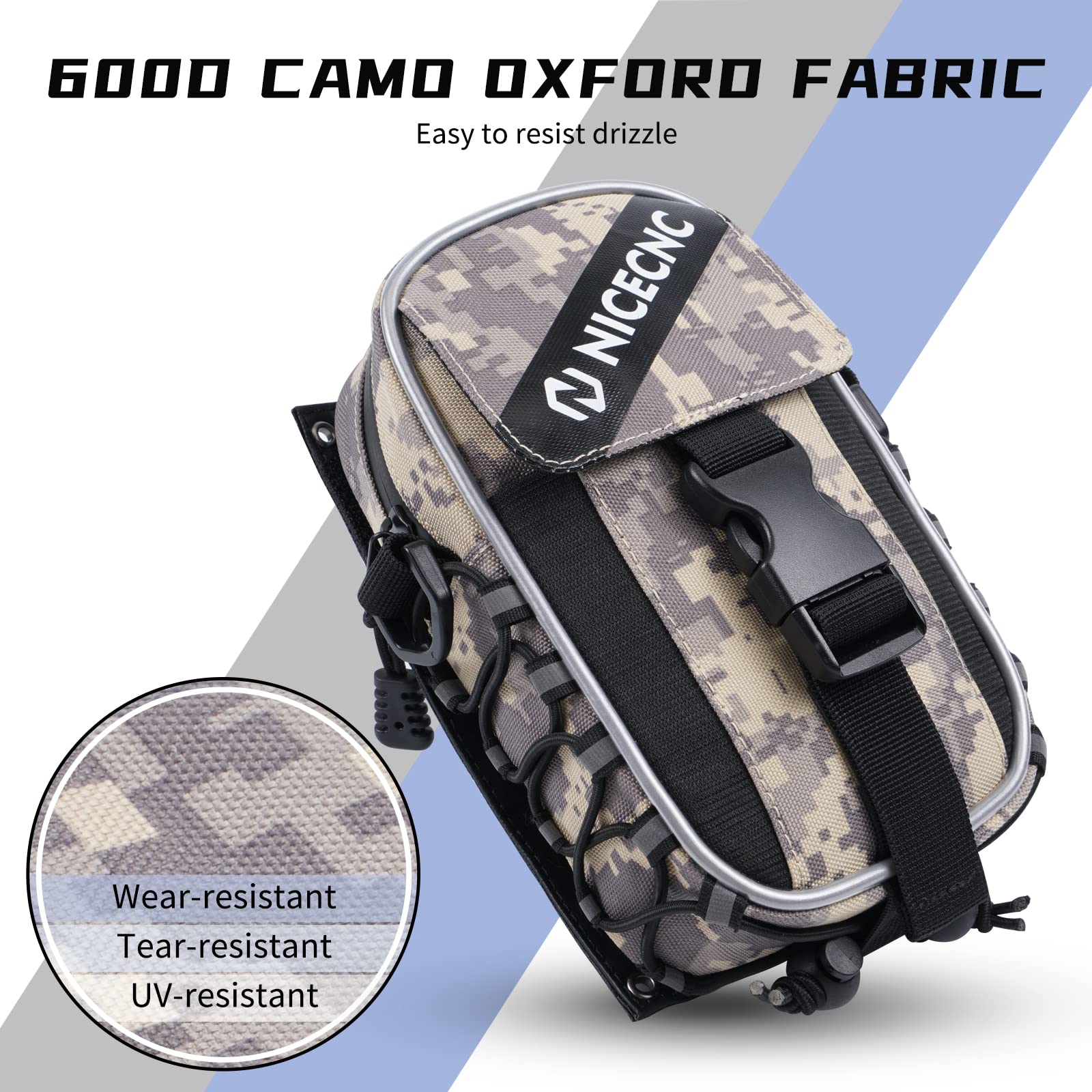 NICECNC Borsa portaoggetti per parafanghi ATV, in tessuto PVC, con striscia riflettente, impermeabile, con cerniera, Compatible with Raptor 700 ATV (mimetico)
