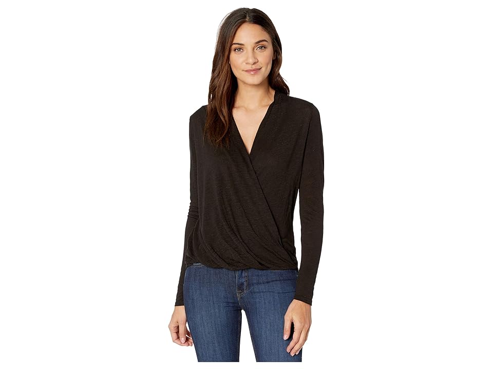 

Michael Stars Brooklyn Jersey Long Sleeve Cross Over V-Neck Top (Noir) Women's Long Sleeve Pullover, Black