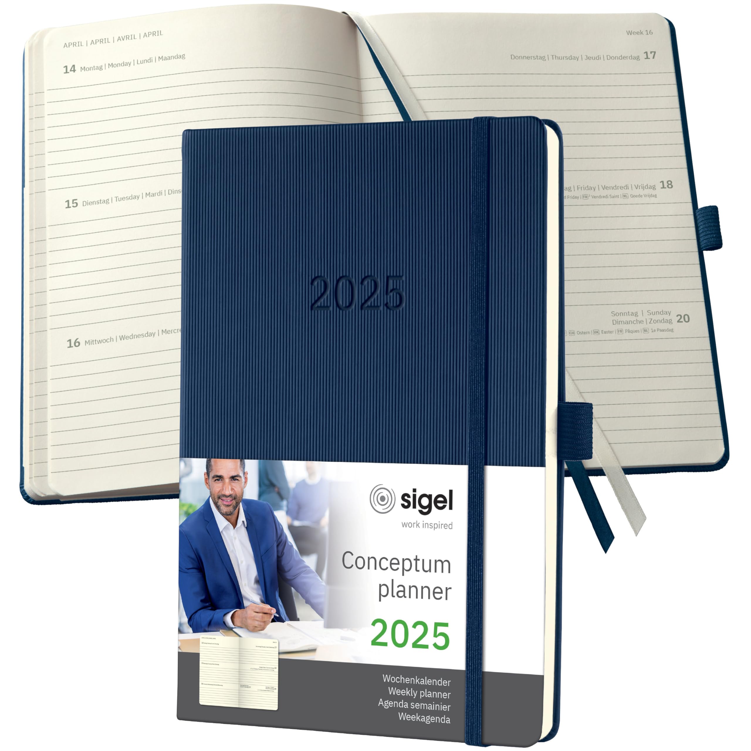 SIGEL C2562 Conceptum Weekly Planner 2025, Approx. A5, Dark Blue, hardcover, 2 Pages = 1 Week, 192 Pages, ca. A5