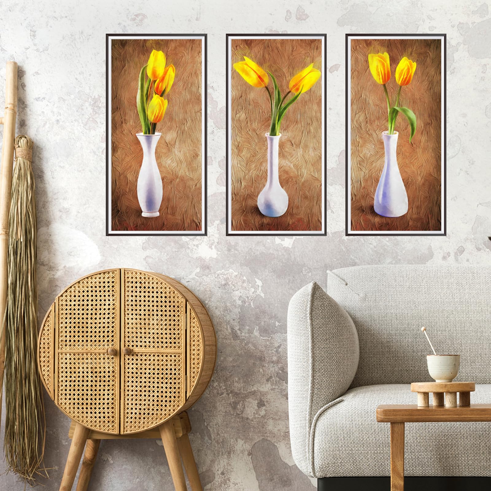 Lot De 4 Vases Tatouages Muraux Effet 3D - Stickers Muraux 3D Auto-Adhésifs Avec Plantes Vertes