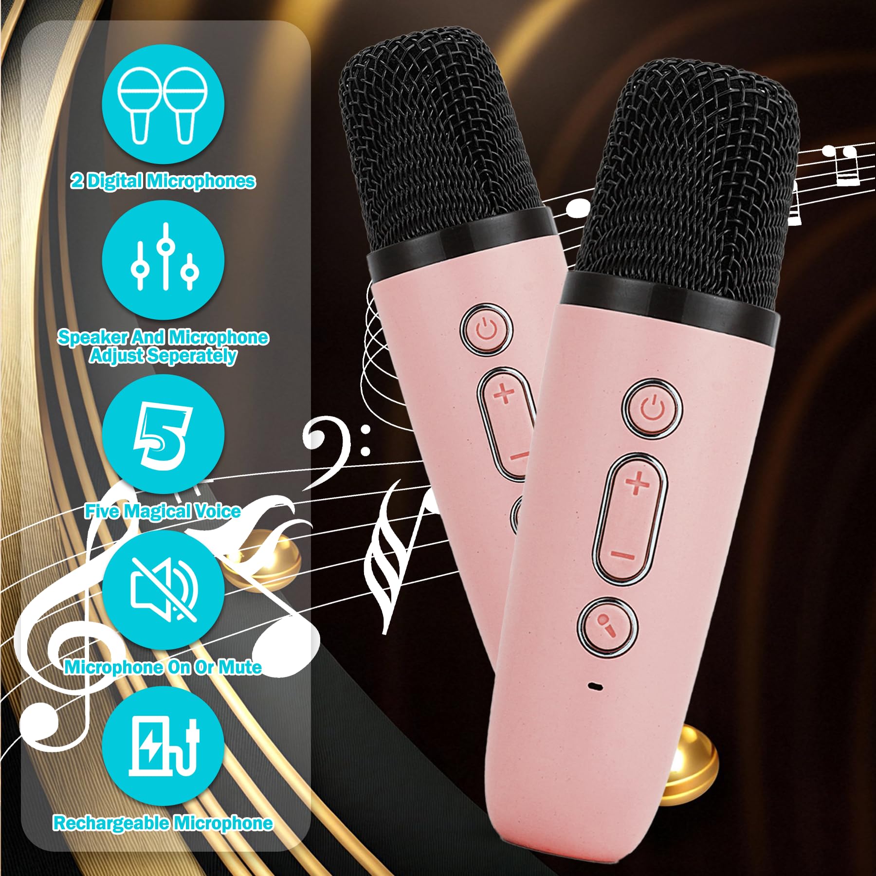 Aplsinvivi Mini Karaoke Machine For Kids — Portable Bluetooth Speaker With 2 Wireless Mics & LED Lights