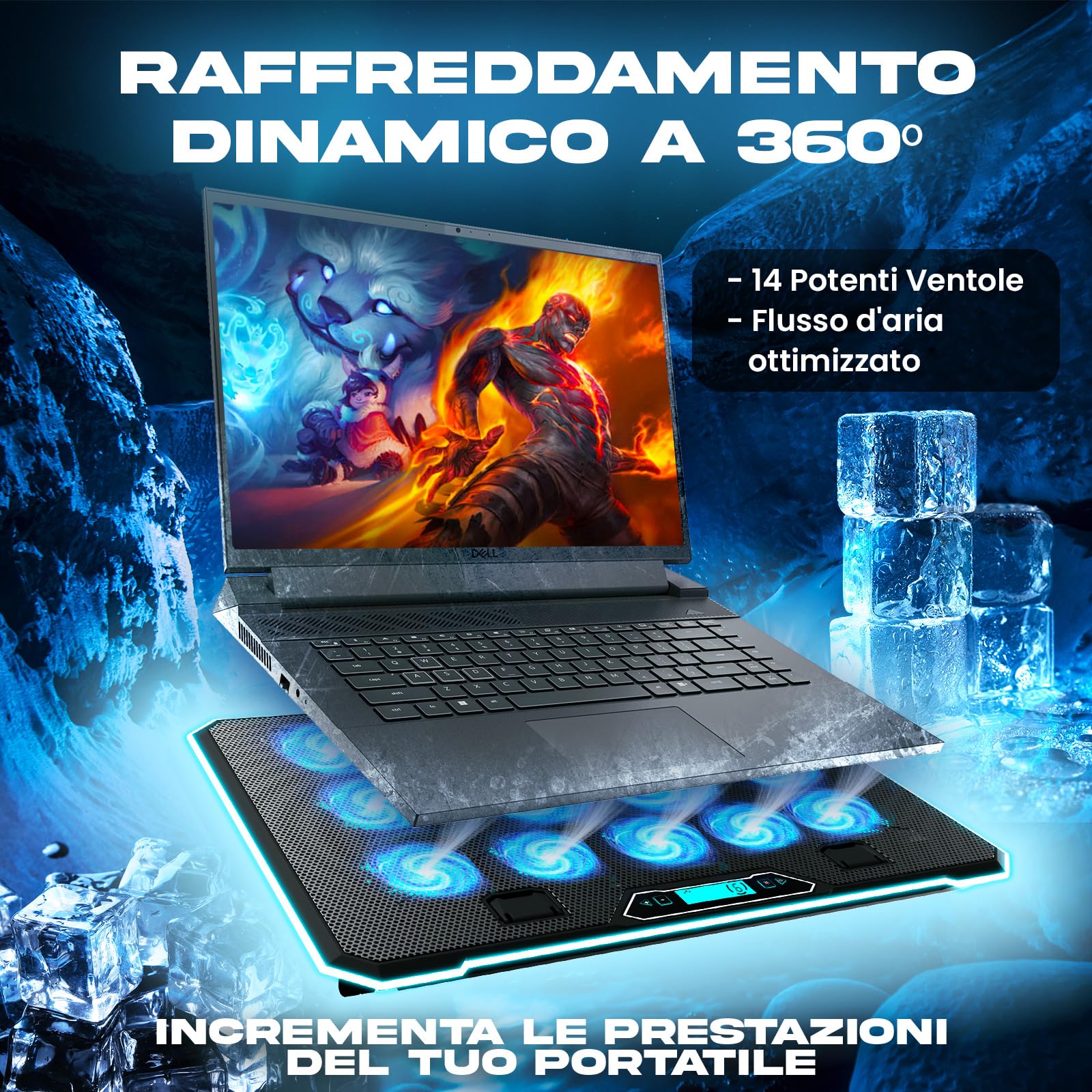 KLIM V14 Base di raffreddamento per Notebook Gaming 14 ventole RGB supporto 17" USB