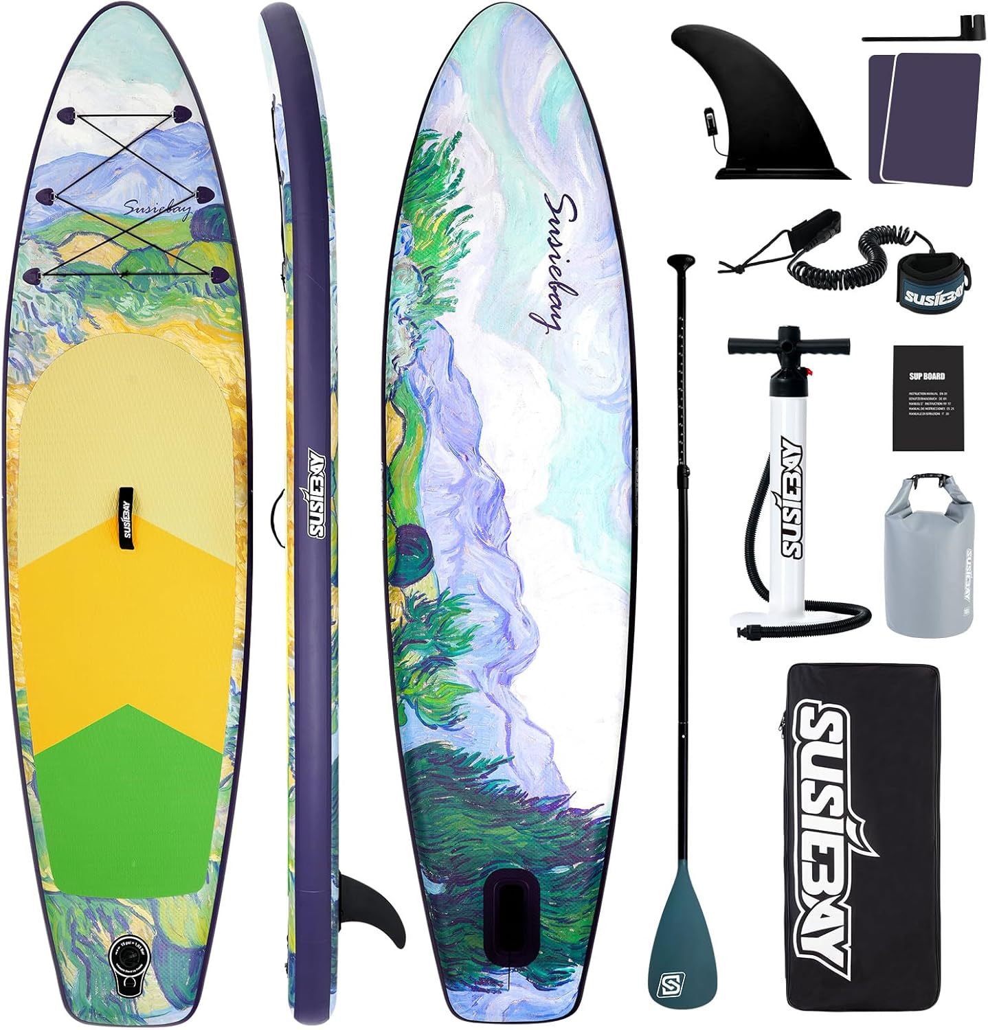 Inflatable Stand Up Paddle Board, 11ft 10‘6“ Paddle Board for Adults & Youth, Durable SUP Accessories with Non-Slip Deck, Dual Hand Pump,10L Dry Bag,108L Backpack