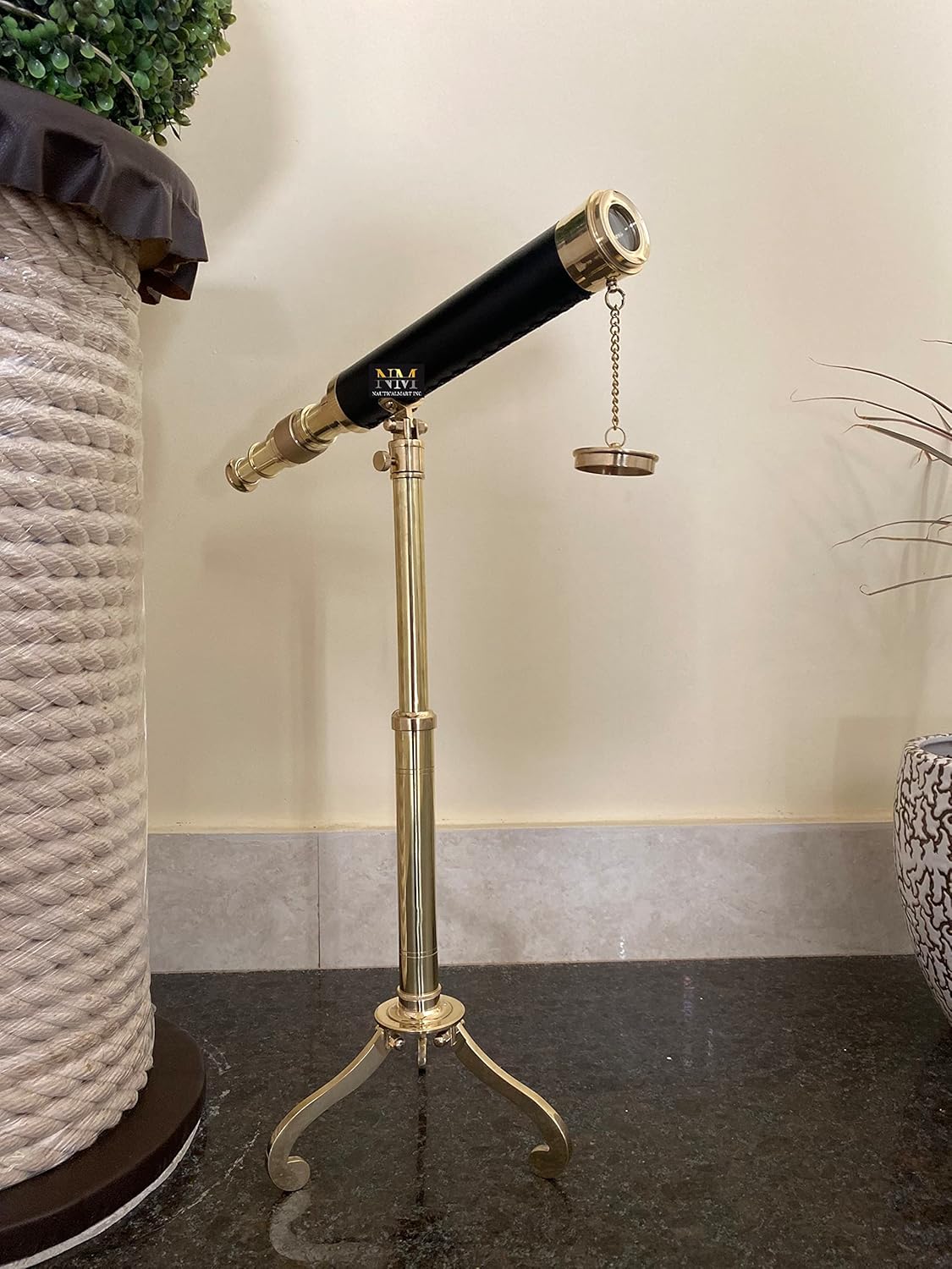 Nautical Brass Single Barrel Leather Telescope with Brass Tripod Nautical Maritime for Home décor