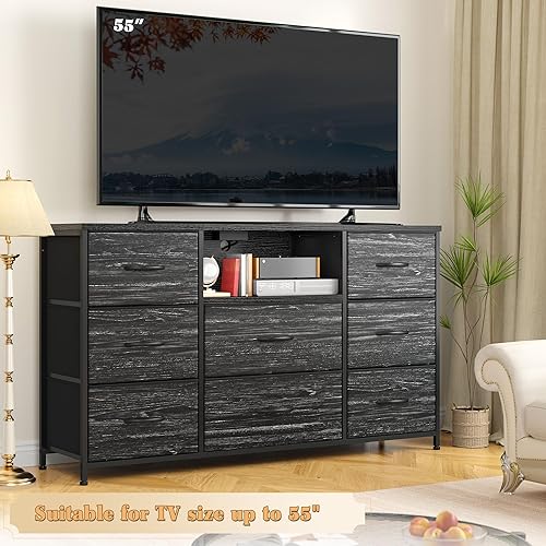 Miniatura 5 de EnHomee Dresser TV Stand with Power Outlet Entertainment Center with 8 Fabric Deep Drawers Media Console for 55" TV Wide Storage Drawer Dresser for