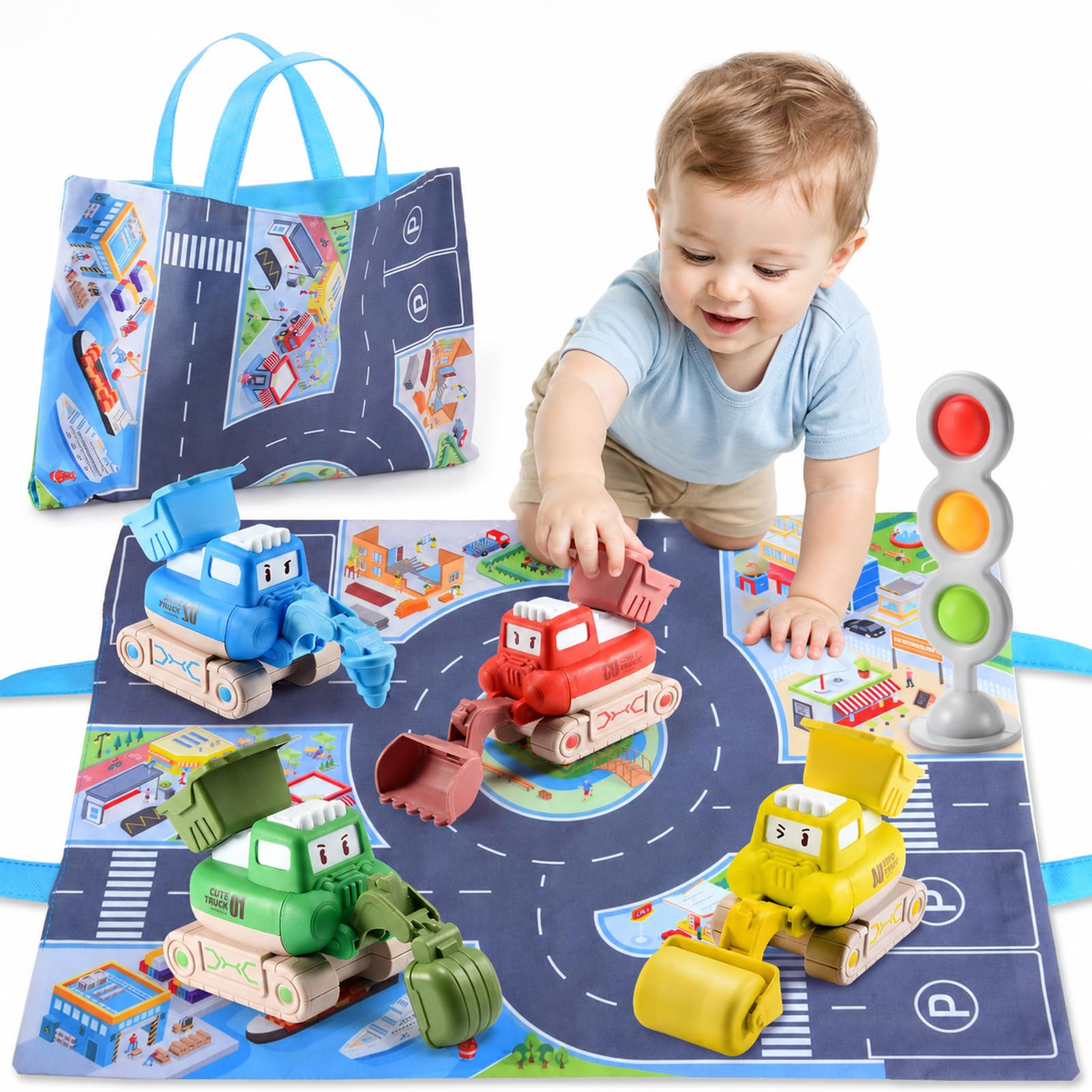 HappyGoLucky Cofanetto Auto Tritto Cantiere con Tappetino da Gioco