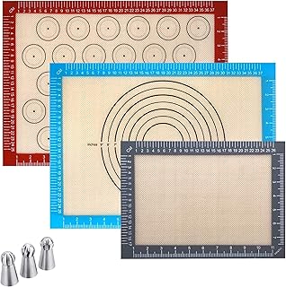 OhMyGoods ⭐ Lot de 3 Tapis de Cuisson en Silicone Réutilisable 42 x 30 cm, Résistant à la Chaleur, Anti-adhérent et sans BPA pour Pâtisserie et Pizza - Feuille de Cuisson - Tapis de Four + 3 Douilles