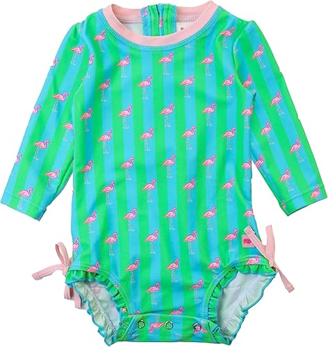 RuffleButts - Traje de baño de manga larga, de una pieza, para bebéniñas, con protección solar UPF 50+