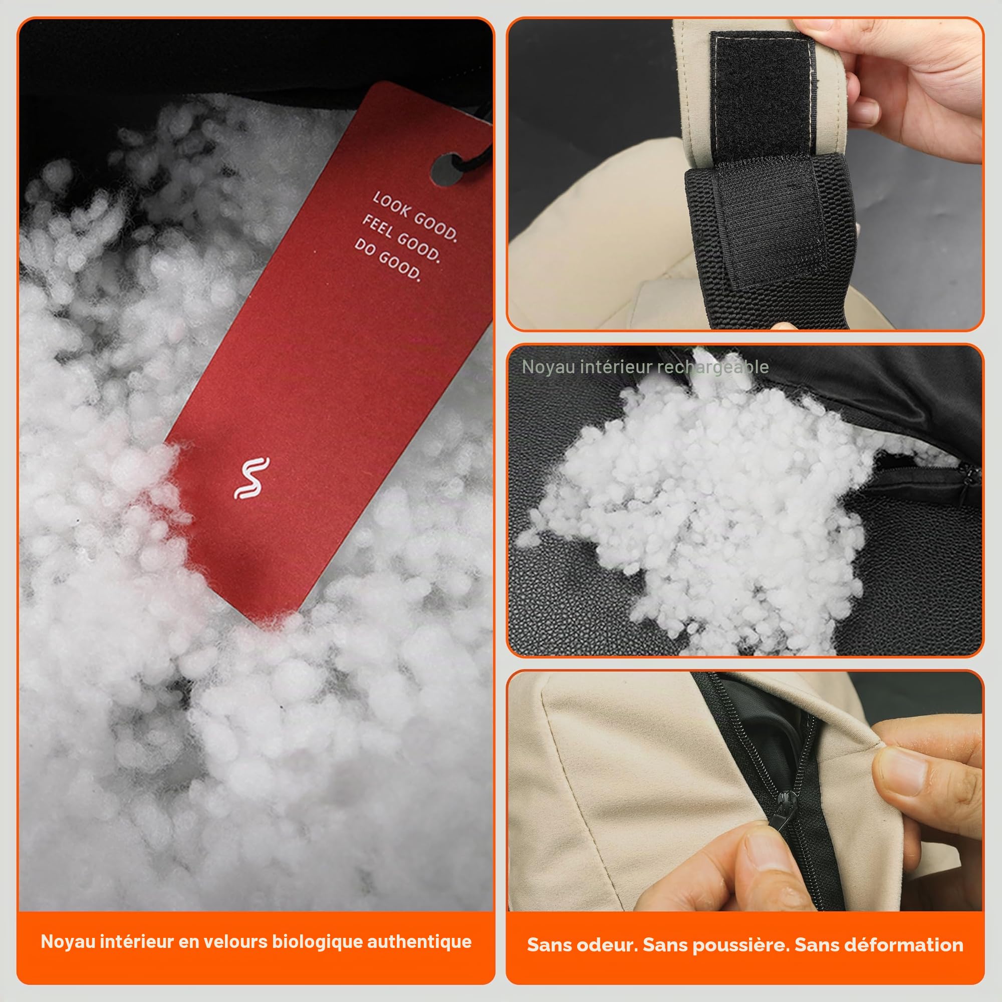 2pce Coussins de Nuque de Voiture pour siège de conducteur, Velours en Microfibre, Polyester à Base de Plantes, épaisseur/Hauteur réglable, 30 x 19 cm, Doublure intérieure remplissable