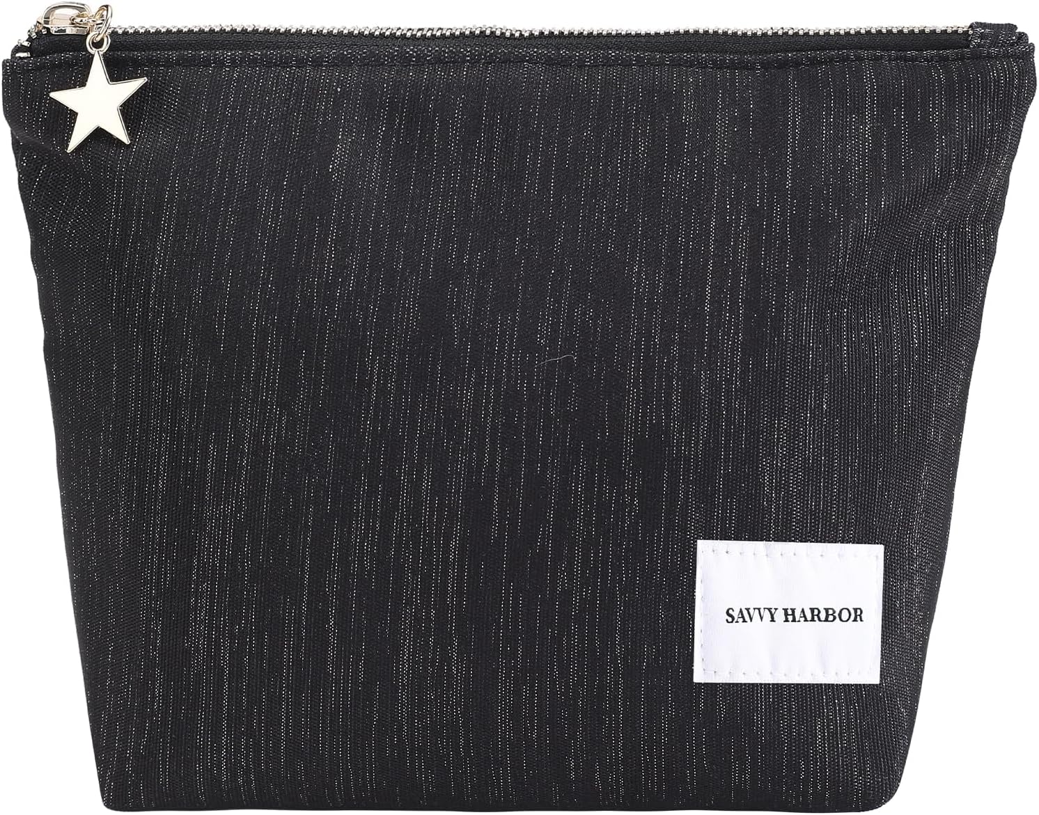 Makeup Bag Zipper Pouch Travel Cosmetic Organizer, Elegant Roomy Cosmetic Bag, Women Makeup Organizer and Travel Toiletry Bag for Gift (Black)