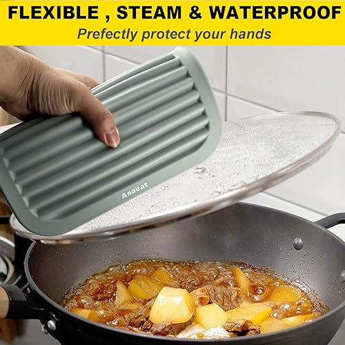 Miniatura 7 de Anaeat Paquete de 2 salvamanteles de silicona para ollas y sartenes calientes, almohadillas calientes de silicona real resistentes al calor para