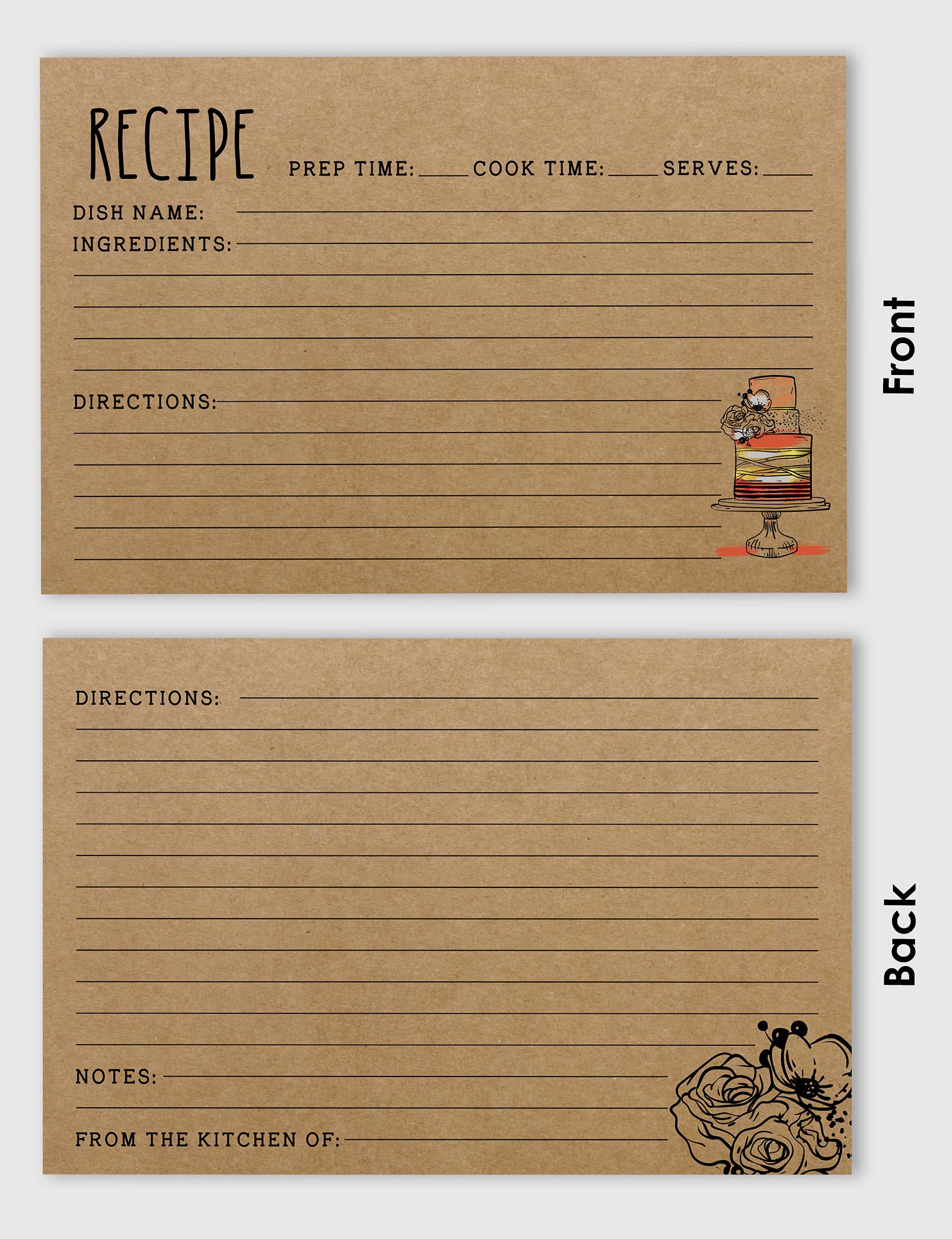Inkdotpot 4x6 Inch Recipe Cards - Set Of 50, Thick 300gsm Kraft Cardstock, Double-Sided, Mason Jar Design