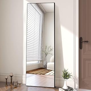 OLIXIS Full Length Mirror 64"x 21" for Bedroom, Full Body Mirror with Stand, Hanging or Leaning for Wall, Aluminum Alloy Thin Frame Floor Standing for Living Room, Long, Black - Amazon product rated Grade A
