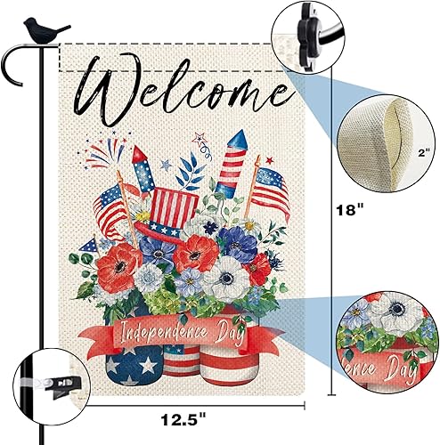 Miniatura 4 de Juego de 4 banderas de jardín de temporada, con texto en inglés "Hello Spring Summer Fall Invierno" con tarro de vidrio de arpillera para patio,