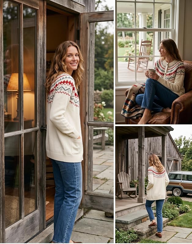 ZAFUL Womens Fair Isle Cardigan Sweater Chunky – product photo 7 of 9