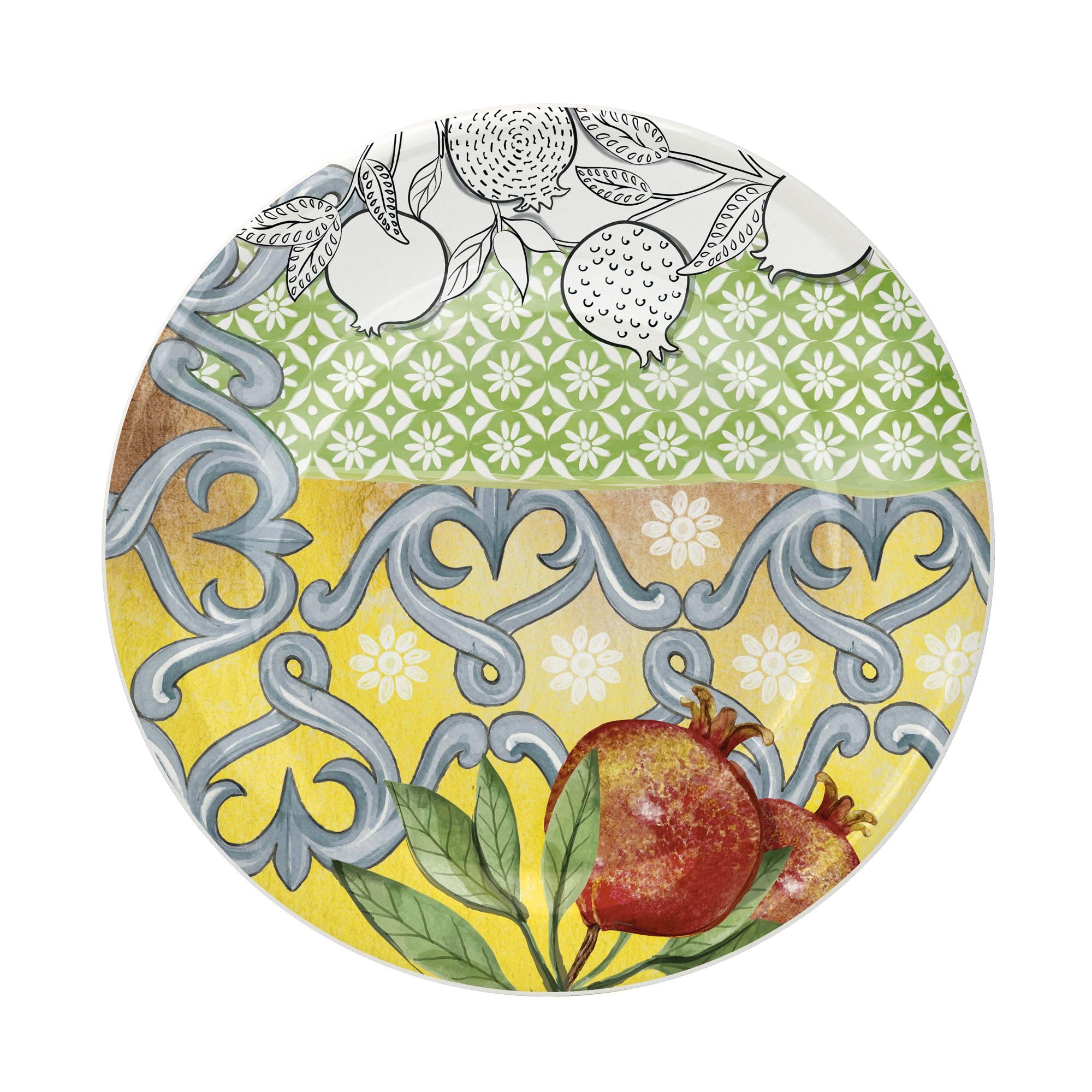 Wald Collezione da Tavola di Piatti Piani, Fondi, Frutta, Insalatiera e Portata in Ceramica Made in Italy, Decoro Mediterraneo, Lavabili in Lavastoviglie