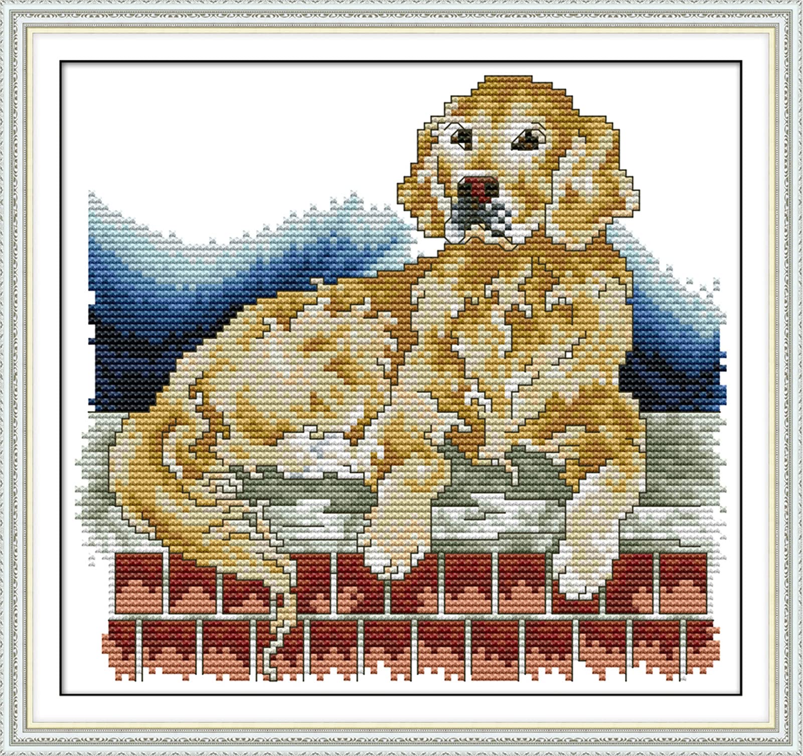 Amiiba Golden Retriever Stamped Cross Stitch Kits, Dog Diy 11Ct 13.0X11.0 Inch (Golden Retriever)