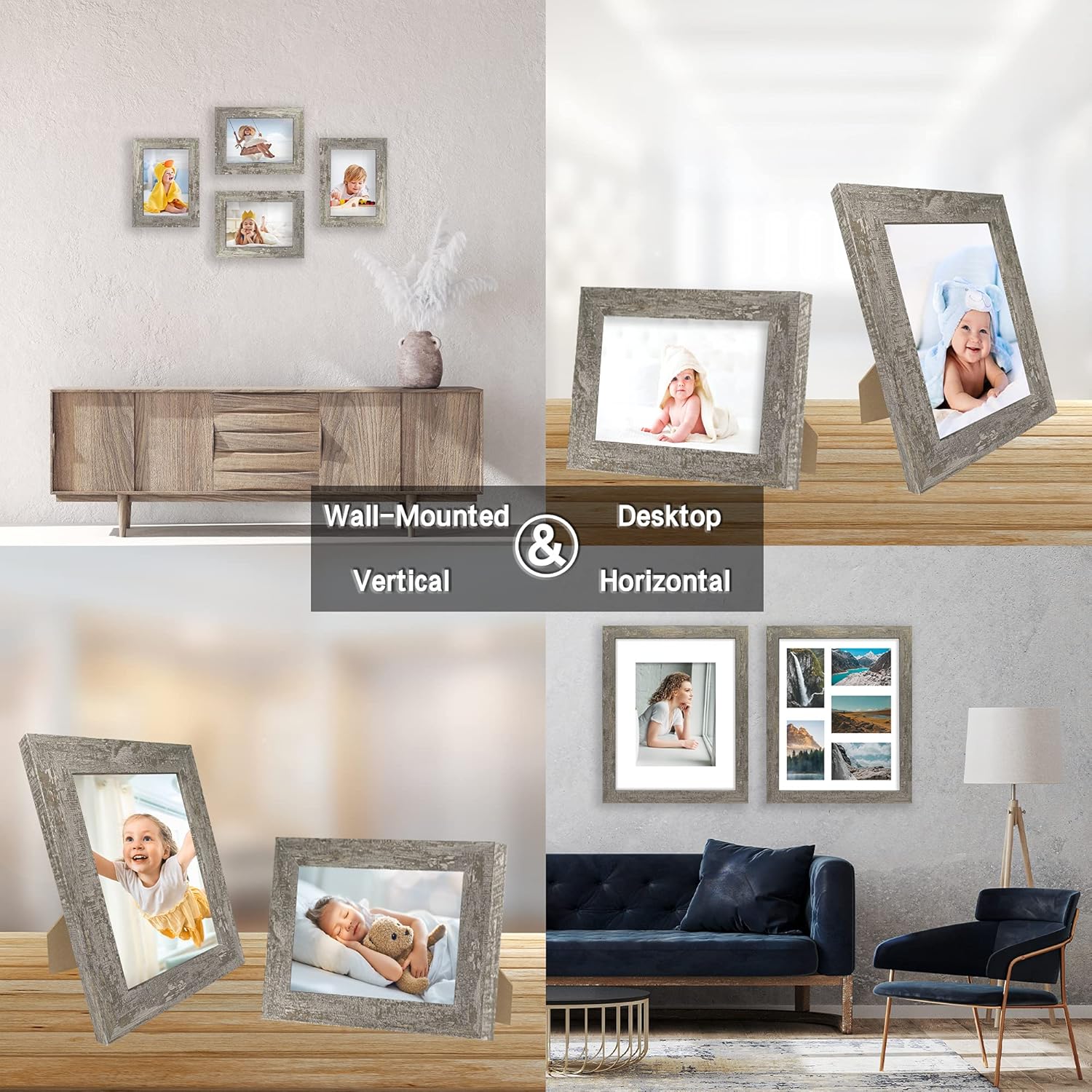 iRahmen 5x7 Picture Frame Set of 4, High Definition Glass Distressed Moss Green Frame, 5 x 7 Wood Photo Frames for Tabletop Display and Wall Mounting - Image 5