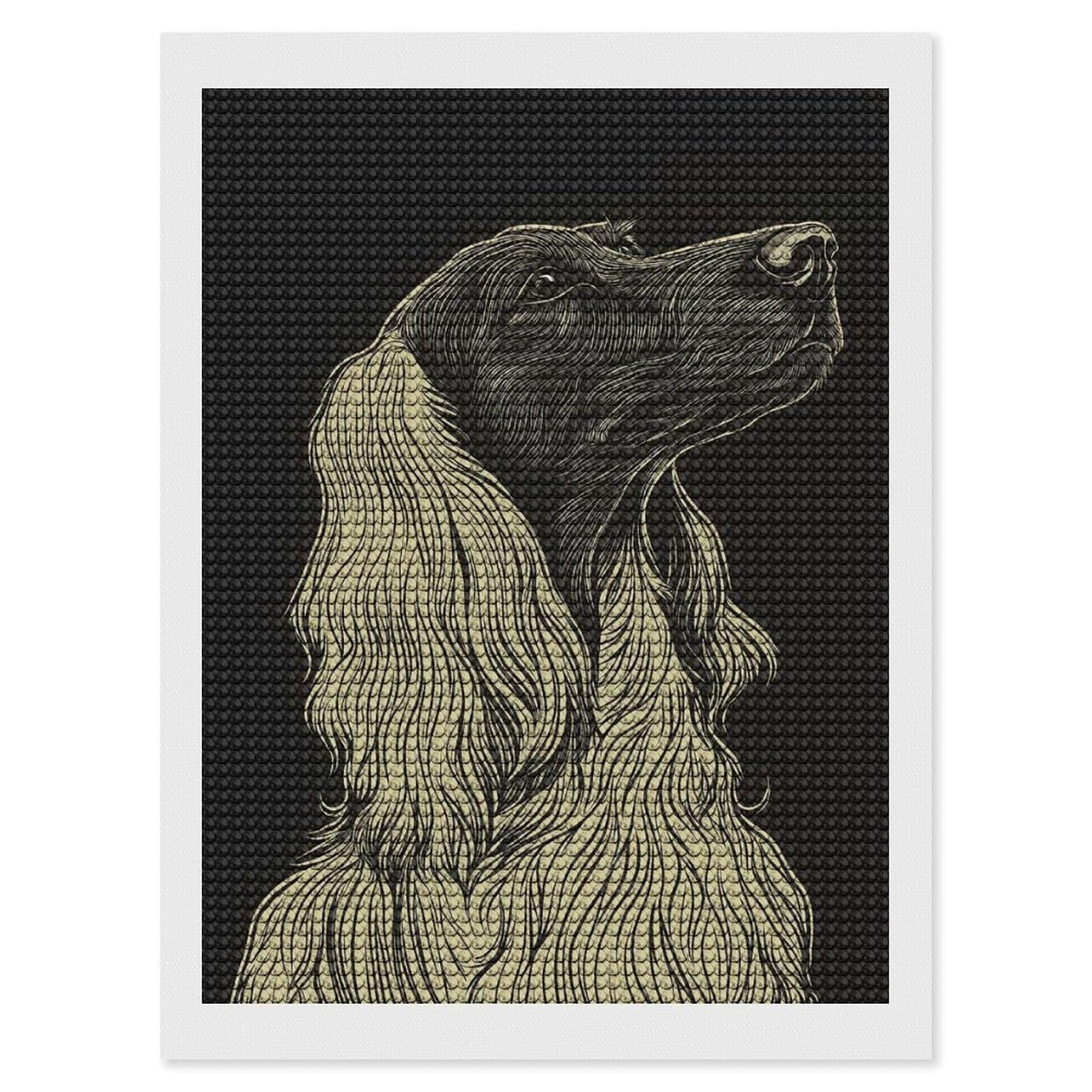 Junmoney Dog Portrait in Black and White Diamond Painting Canvas Set 12"x16", Boho Decor, for Craft Lovers, Easy Handmade Project, Holiday Gift Idea
