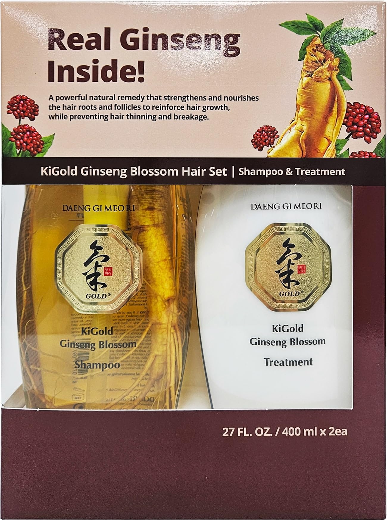 Ki Gold Ginseng Blossom Hair Set, Shampoo 13.5FL OZ/400ml and Treatment 13.5FL OZ/400ml