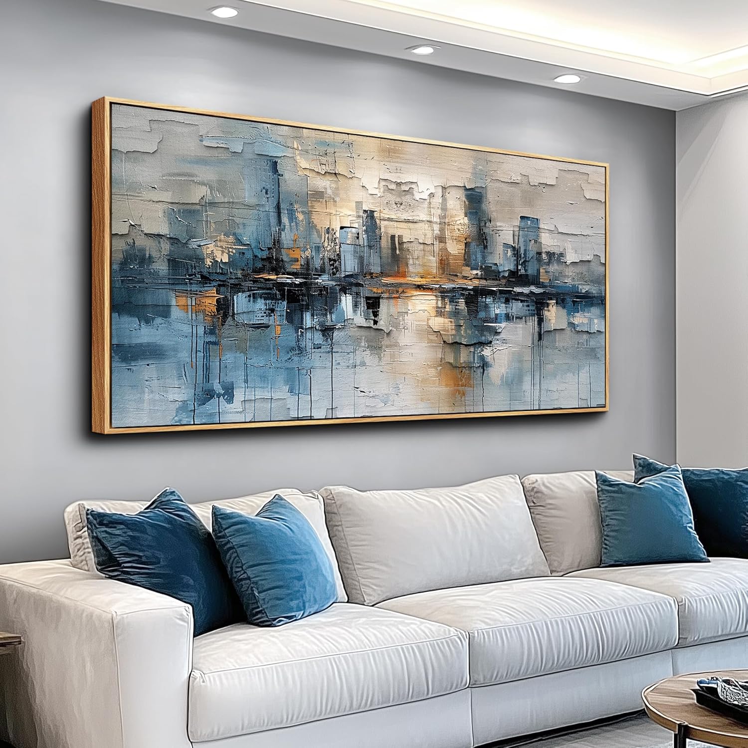 ZUITINGHUA Wood Framed Canvas Wall Art For Living Room Large Wall Decor For Office Bedroom Decorations Blue Abstract Picture Modern Wall Painting Artwork Aesthetic Home Decor Ready to Hang 30x60 In