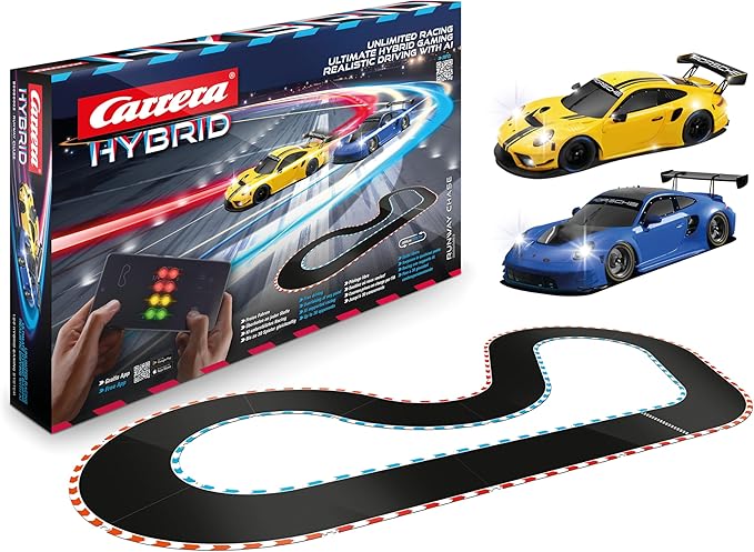 Carrera Hybrid Runway Chase - Racing Fun of the New Generation - Legendary Porsche 911 GT3 R in 1:50 Scale - Hybrid Technology with AI Support - Control via Smartphone App - Amazon Exclusive: Amazon.de: Toys