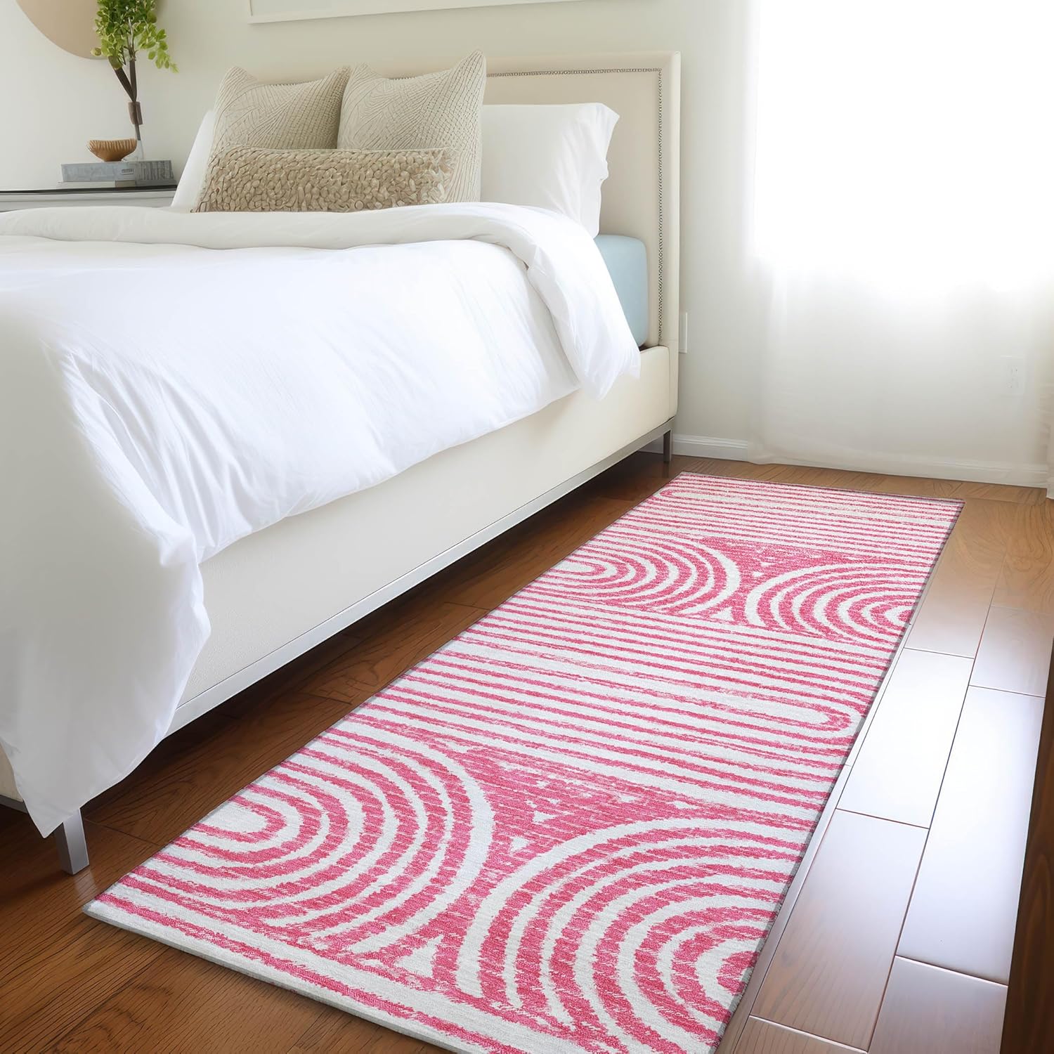 Addison Rugs Chantille ACN140 Pink 2'3" x 7'6" Indoor Outdoor Hallway Runner Rug, Stain Resistant Washable Kitchen Area Carpet for Bathroom, Laundry and Bedroom