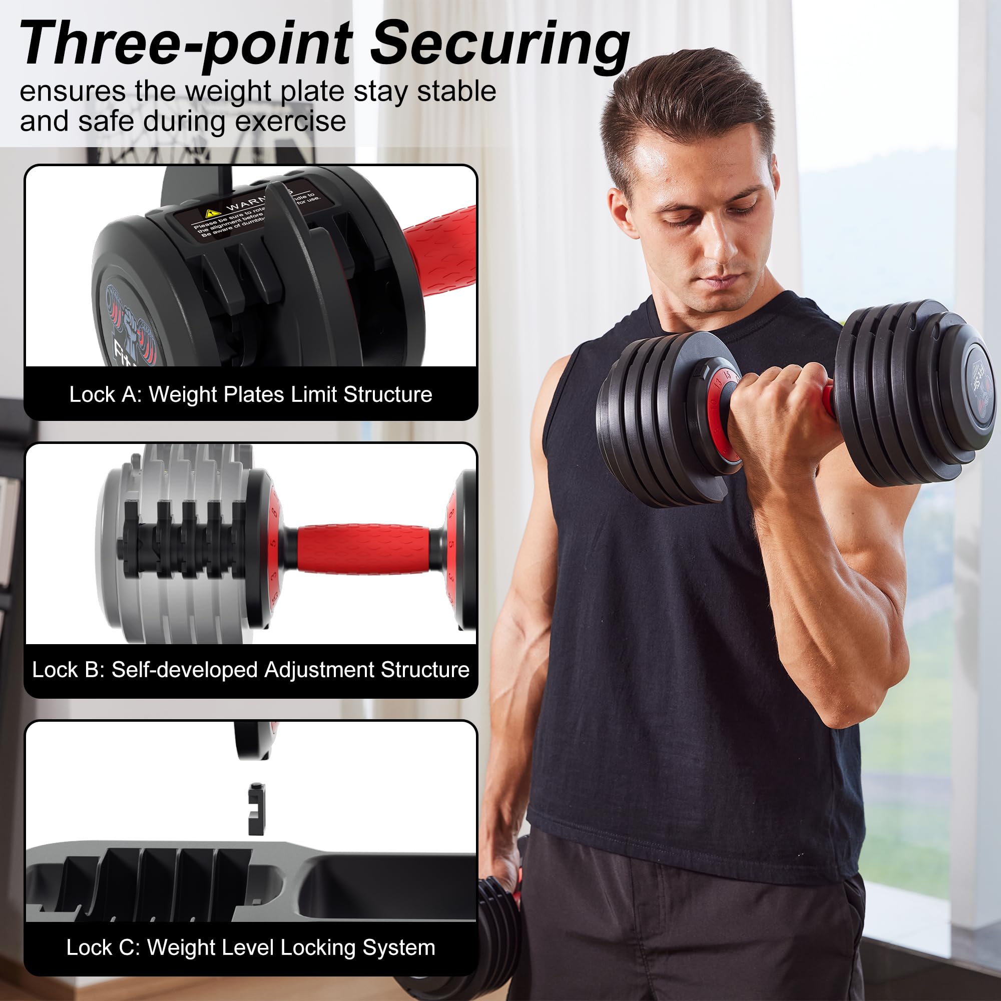 Adjustable Dumbbell Set, 10-in-1 25LB/50LB/90LB Ajustable Dumbbells with Safe Locking System, Enclosed Storage Tray, 1 Sec Fast Adjustment, Comfortable Non-Slip Textured Grip, Suitable for Home Gym Workouts Men and Women