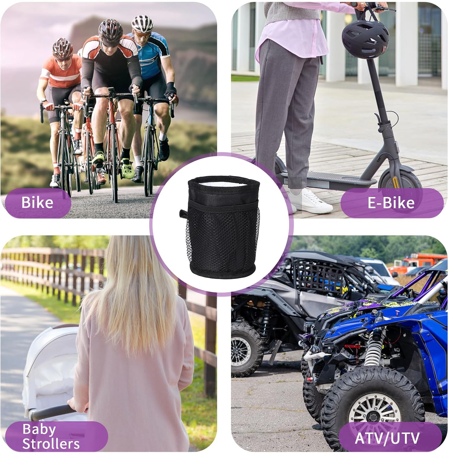 Oumefar Stroller Cup Holder with Several Mesh Pockets, Sturdy Polyester Material Wheelchair Cup Holder for Pushchair Pram Trolley Cup Holder Wheelchairs Accessories