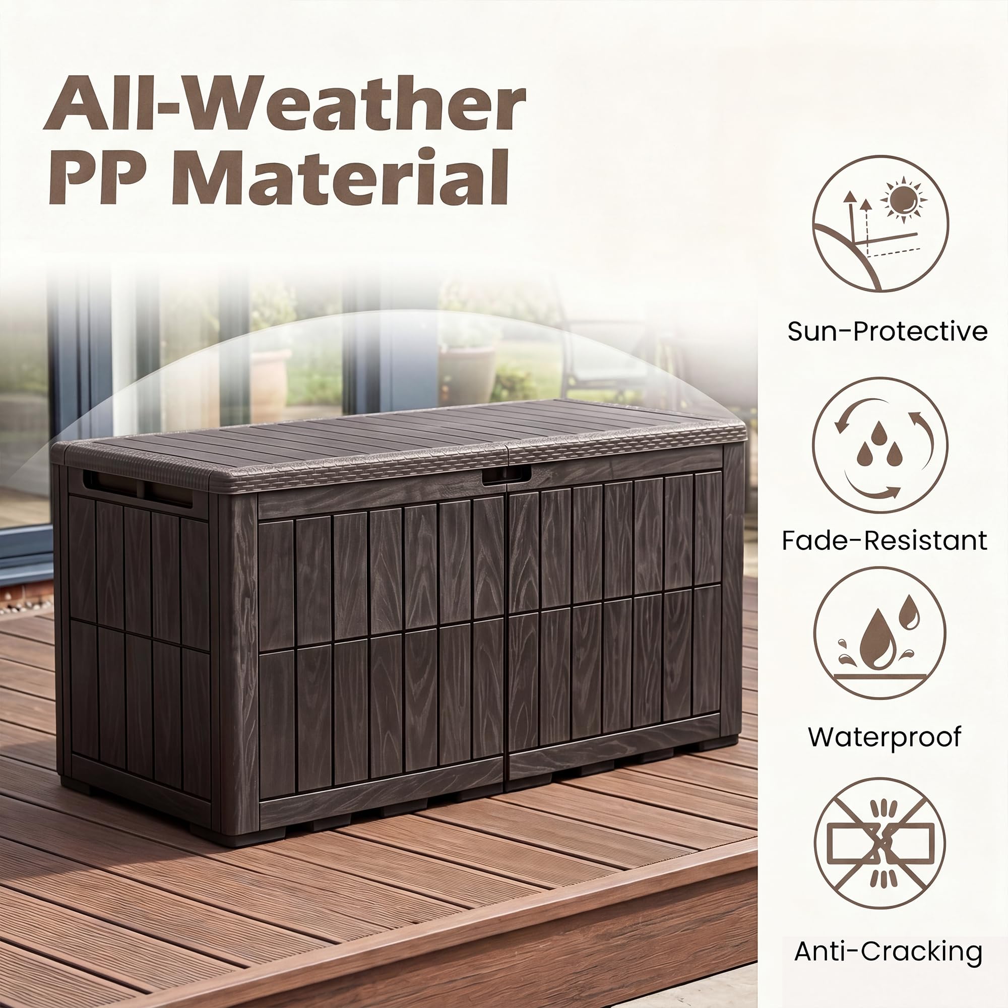 RELAX4LIFE Gartenbox wetterfest, 440 L Auflagenbox mit abschließbarem Deckel, Aufbewahrungsbox mit Stauraum, Kissenbox Outdoor wasserdicht, Auflagentruhe für Garten Balkon Terrasse, bis 245 kg, Braun