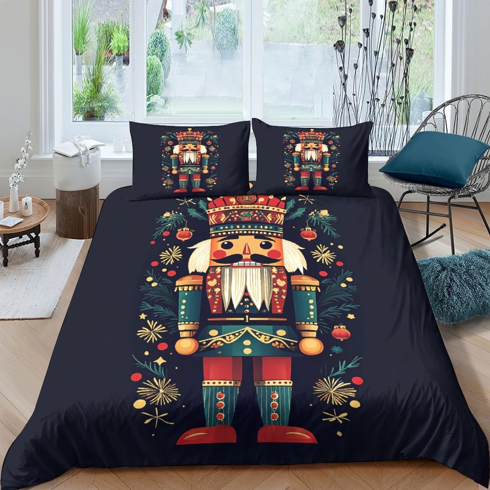 Ctjqhvkz Style-7 3D Printed Nutcracker Fitted Sheet Microfiber Soft Christmas Toy Soldier Bed Cover For Bedroom Decor Protection Single（135X200cm）