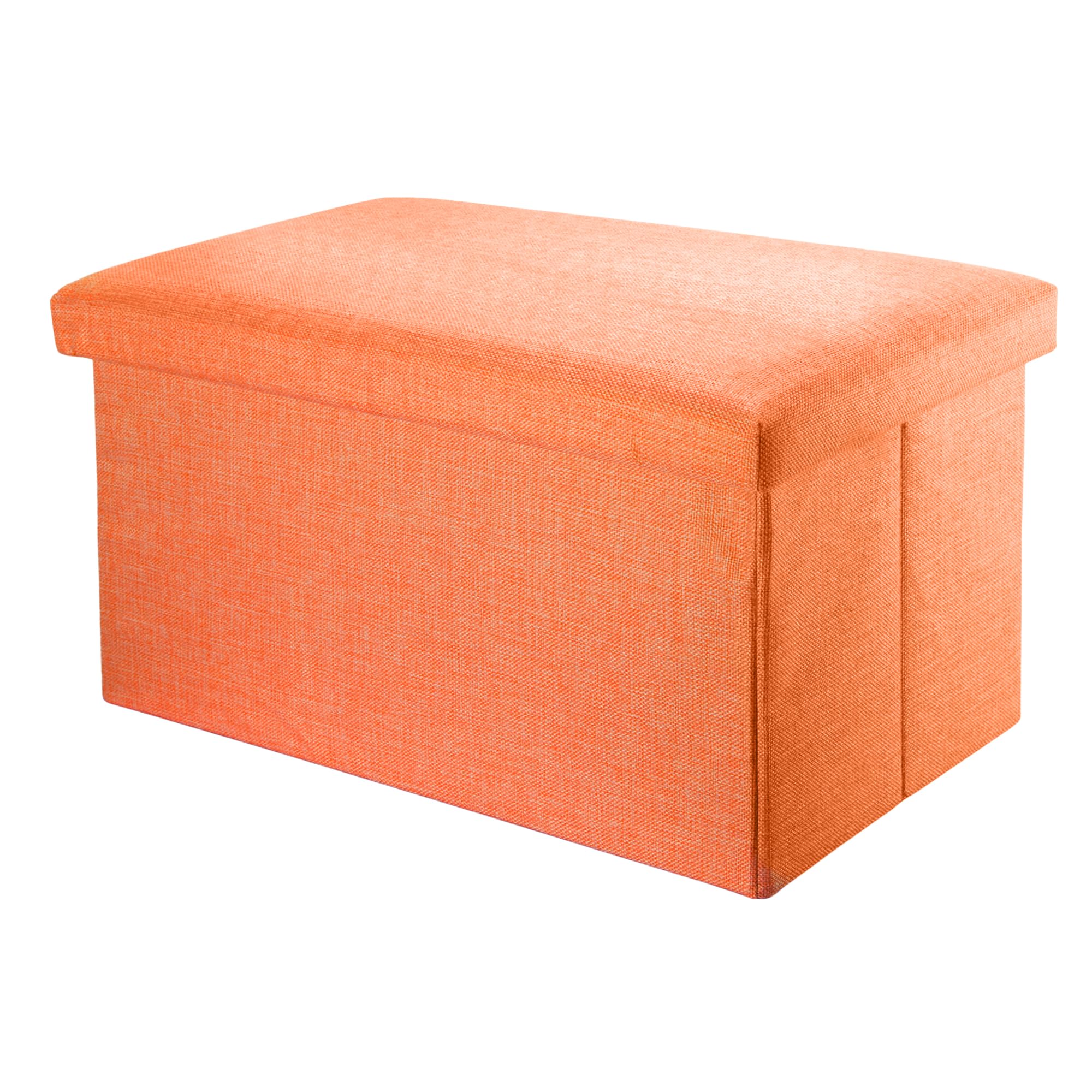 INTIRILIFE Faltbare Sitzbank 78x38x38 cm in Mandarinorange - Sitzwürfel Stauraum mit Leinen-Optik