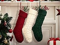 Vista 2 de Fesciory Medias de Navidad de 18 Pulgadas, Paquete de 6 Medias Grandes de Punto de Cable para Colgar en la Chimenea para Decoraciones Familiares