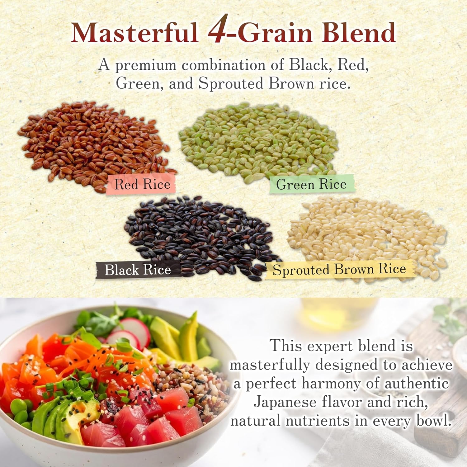 Ancient rice [black red green blend] 1.1 lbs from Kumamoto, Japan, Low GI, Ideal for weight loss, Zippered for convenient storage