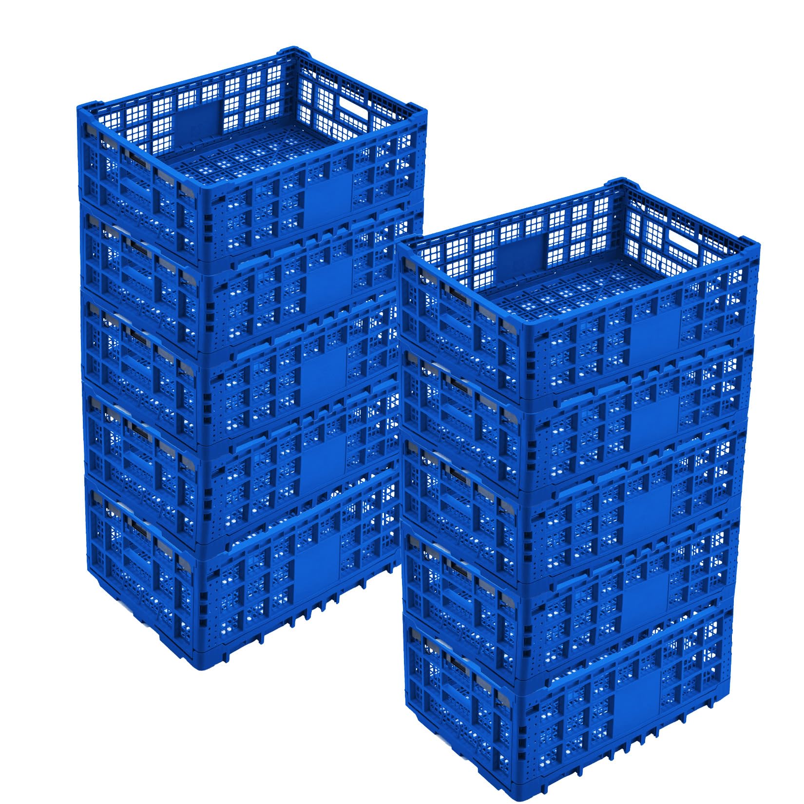 Garvee Lot de 10 Cagette Plastique Pliable Empilable 52 L avec Poignées, Bleu