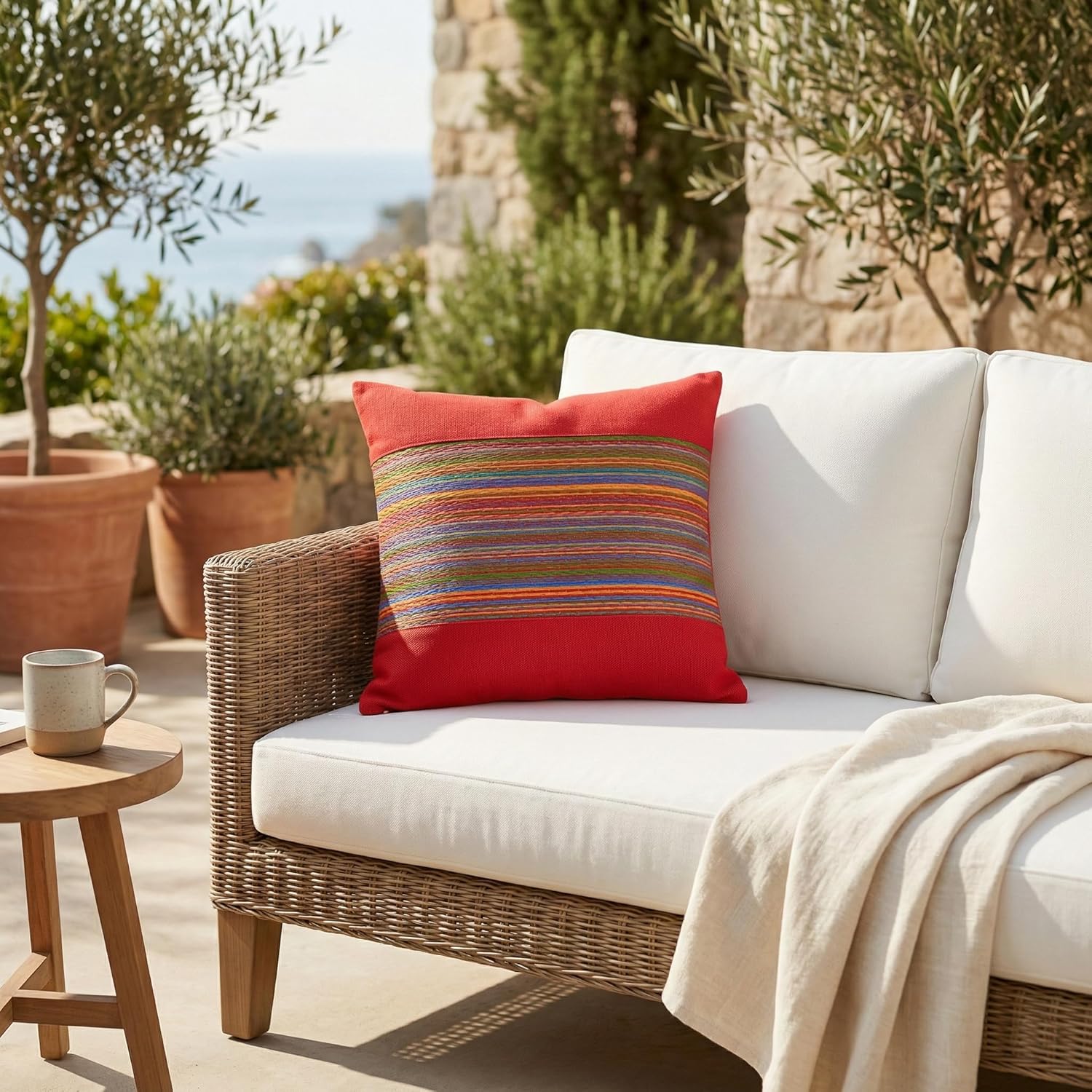 Fab Habitat Indoor/Outdoor Throw Pillow Made from Recycled Polyester Yarn - Double Sided, Stain Resistant, Machine Washable - Bohemian - Patio, Deck, Porch, Living Room - Cancun -Multicolor - 20"x20"