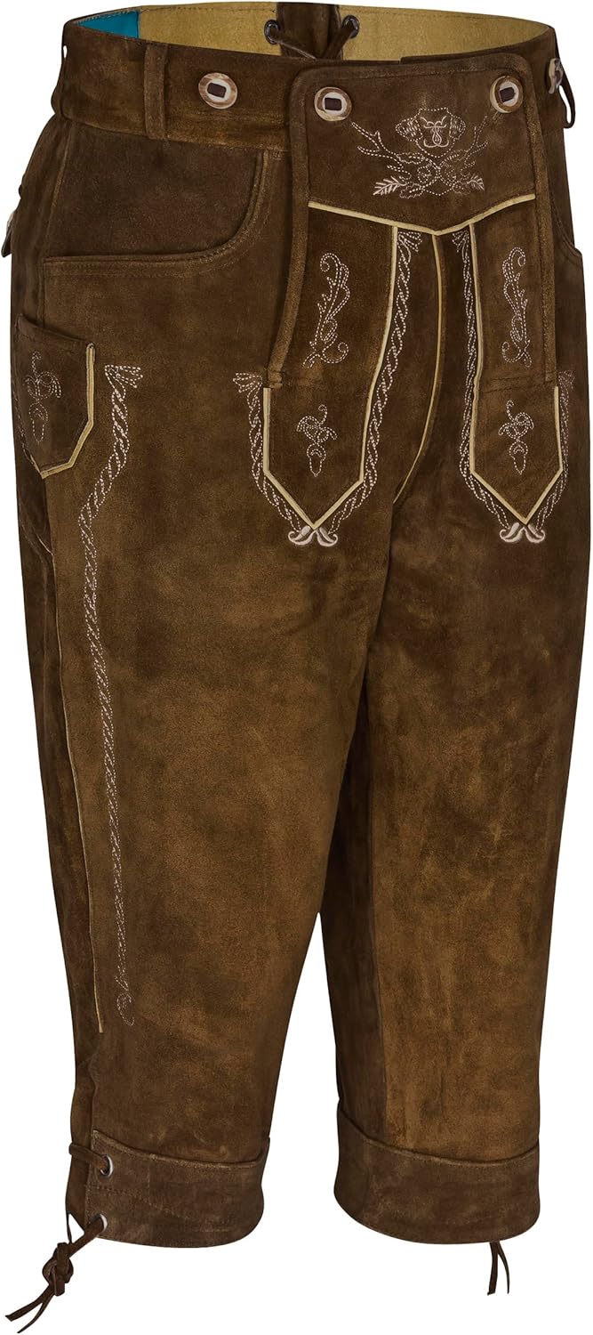 Schöneberger Trachten Couture Men's Bavarian Lederhosen – Authentic Kneebund Oktoberfest Leather Trousers Hopfen & Malz
