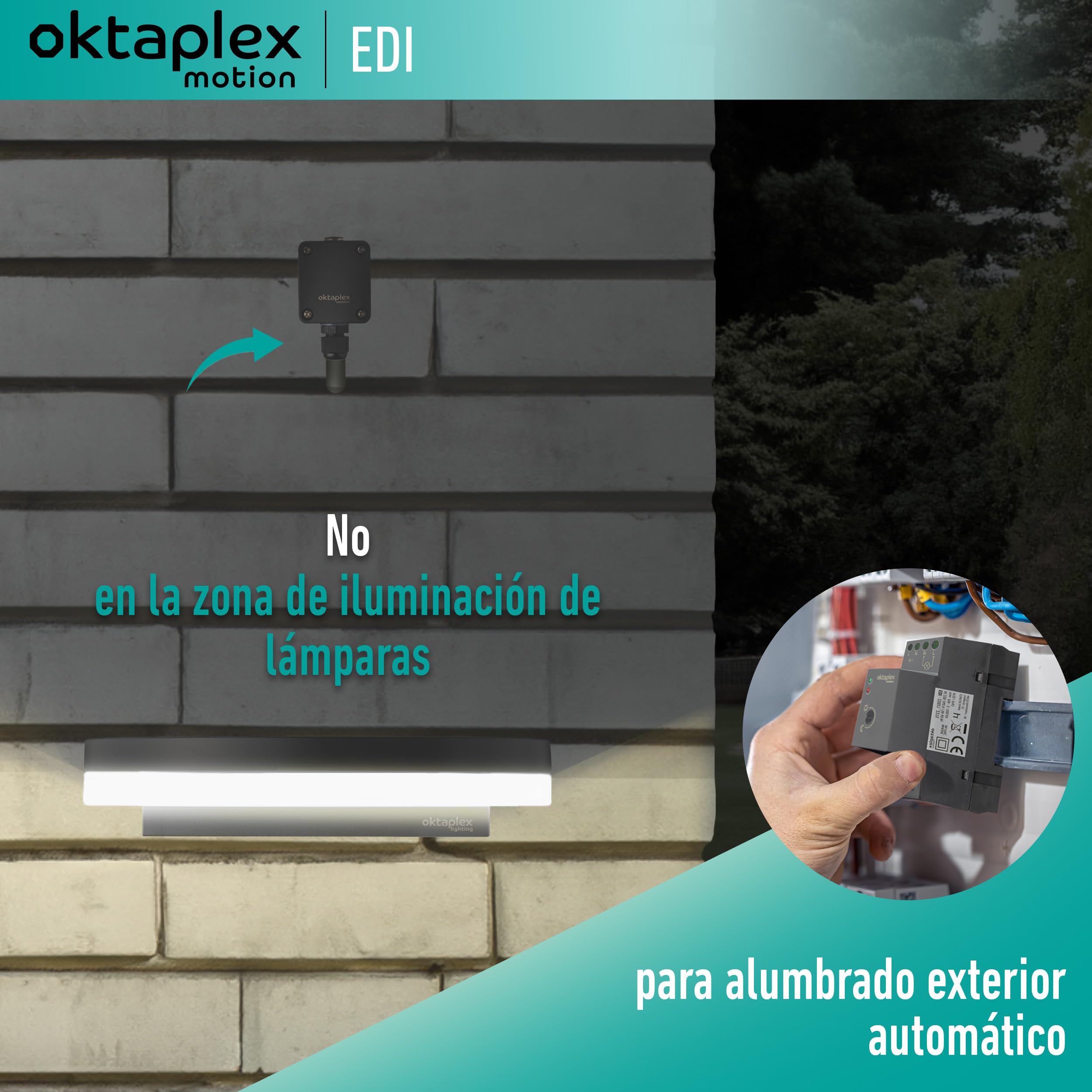 Oktaplex Set de 2 EDI Interruptor crepuscular riel Sombrero 35mm 230V Externo Sensor crepuscular IP65 Exterior Antracita