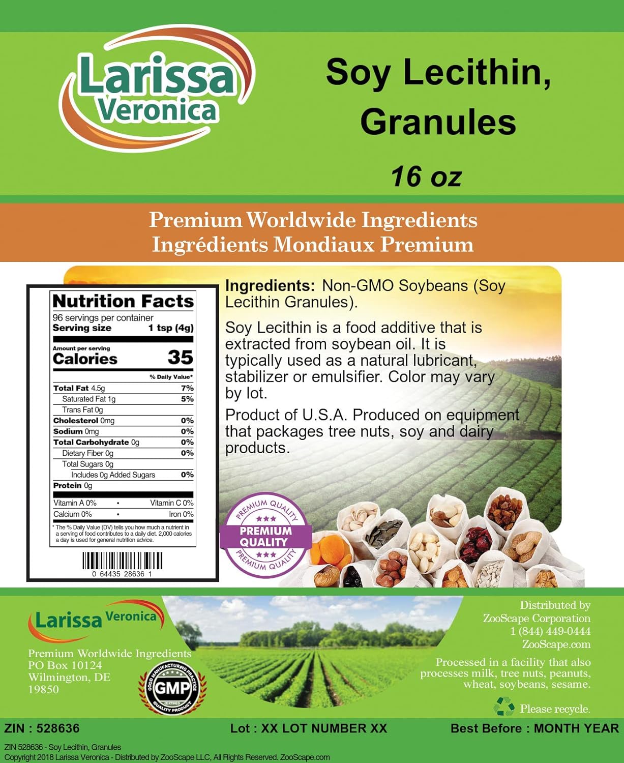 Larissa Veronica Soy Lecithin, Granules (16 oz, ZIN: 528636) - 2 Pack