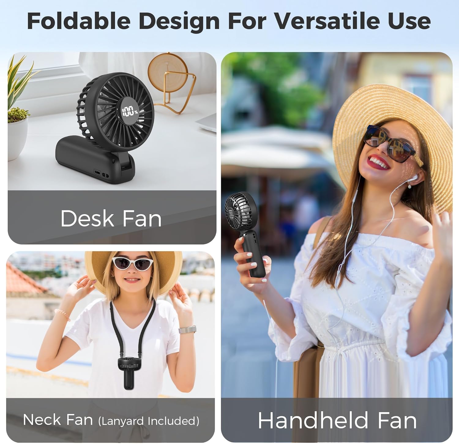 Handheld Fan Foldable, 5000mAh Rechargeable Hand Fans with Powerful Cooling, 4 Speeds, LED Display, Portable Fan for Travel,Concerts,Makeup,Lash,Outdoor Events,Gifts Women