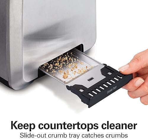 Miniatura 6 de Hamilton Beach Tostadora de 2 rebanadas con ranuras extra anchas, ajuste de bagel, refuerzo de tostadas, bandeja deslizante para migas, botón de