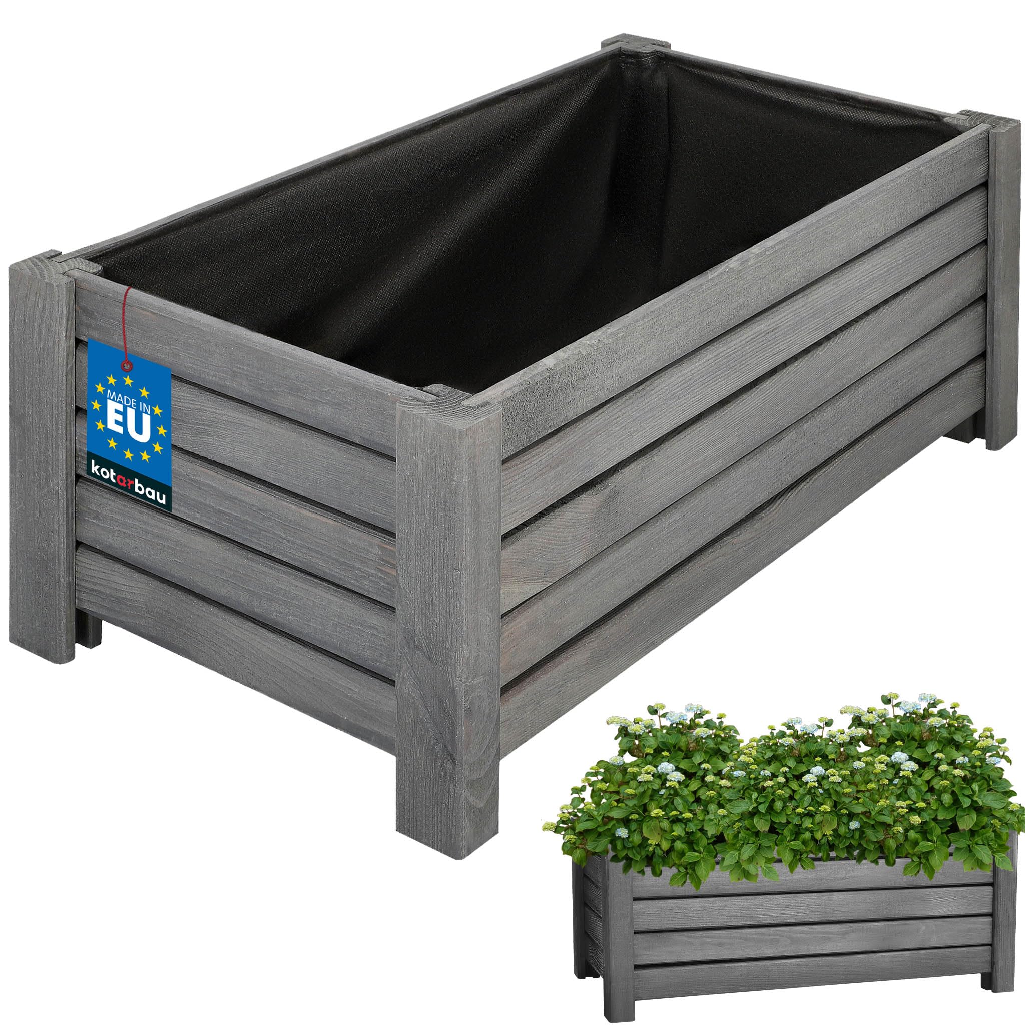 Kotarbau Anthracite Kotarbau® Planters Outdoor - Garden Planters - Pine Wood - 60 X 33 X 25 Cm (23X13x9.8 Inches) - Outdoor Plant Pots - With Liner - Wooden Planter - For Terrace
