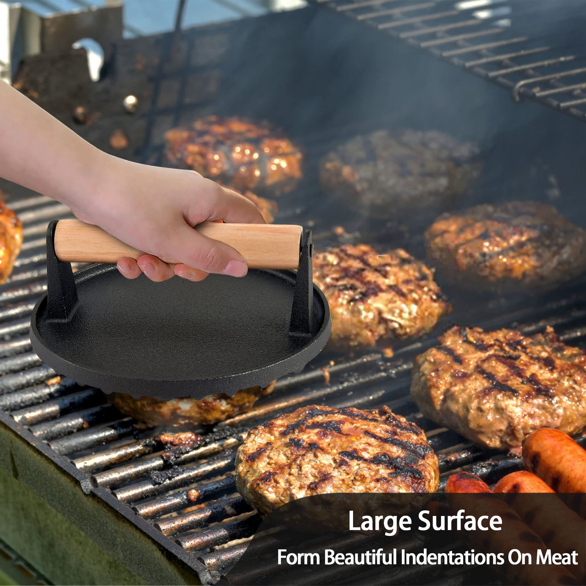 Blackstone Griddle Accessories Leonyo Melting Dome & Cast Iron Grill Press, 12\" Basting Cover With Round Bacon Press, Burger Smasher For Griddle, Food Steamer Lid Smash Burger Kit Meat Grinder