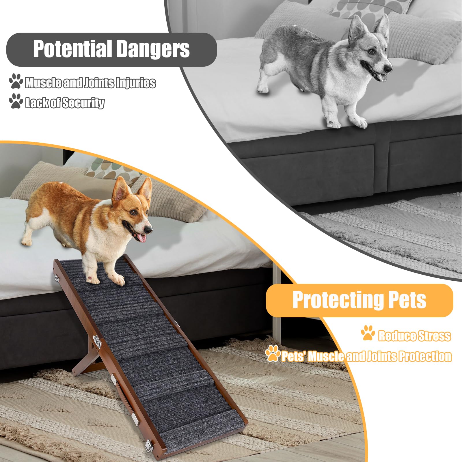 Rampa Pieghevole Per Cani Regolabile - Legno Di Pino, Portata 100 Kg, Per Letto, Auto O Divano - Foto 4